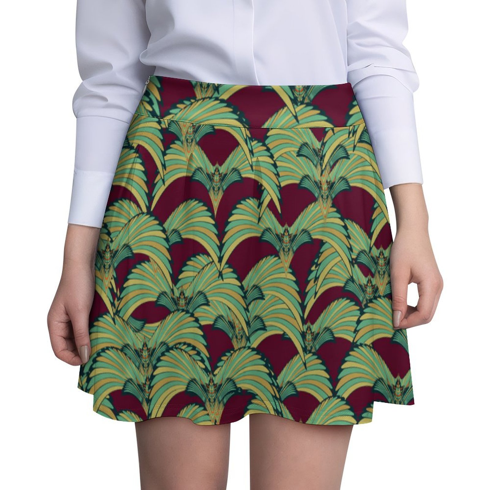 tropical birds burgundy All Over Print Skater Skirt