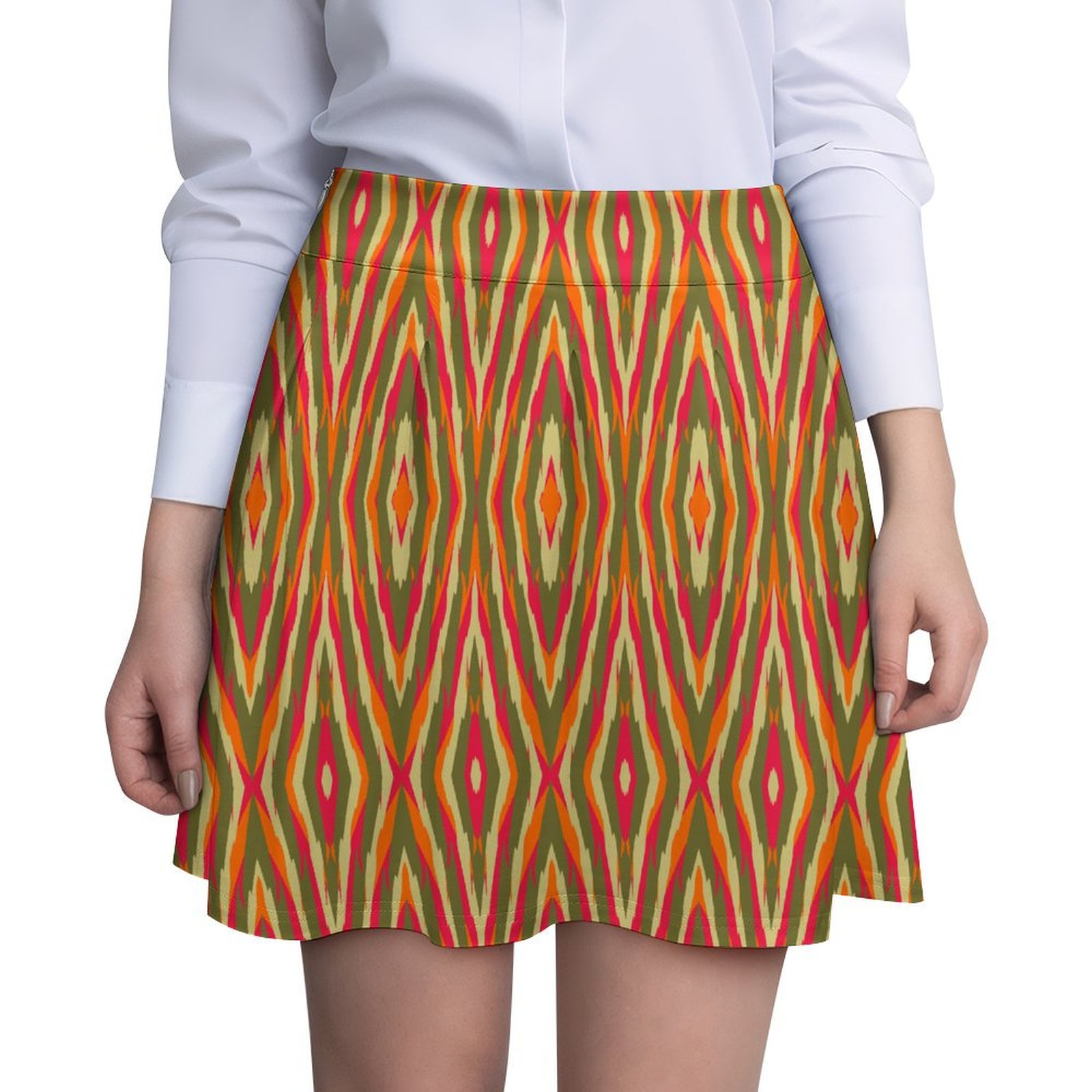 psy oriental olive orange cream pink All Over Print Skater Skirt