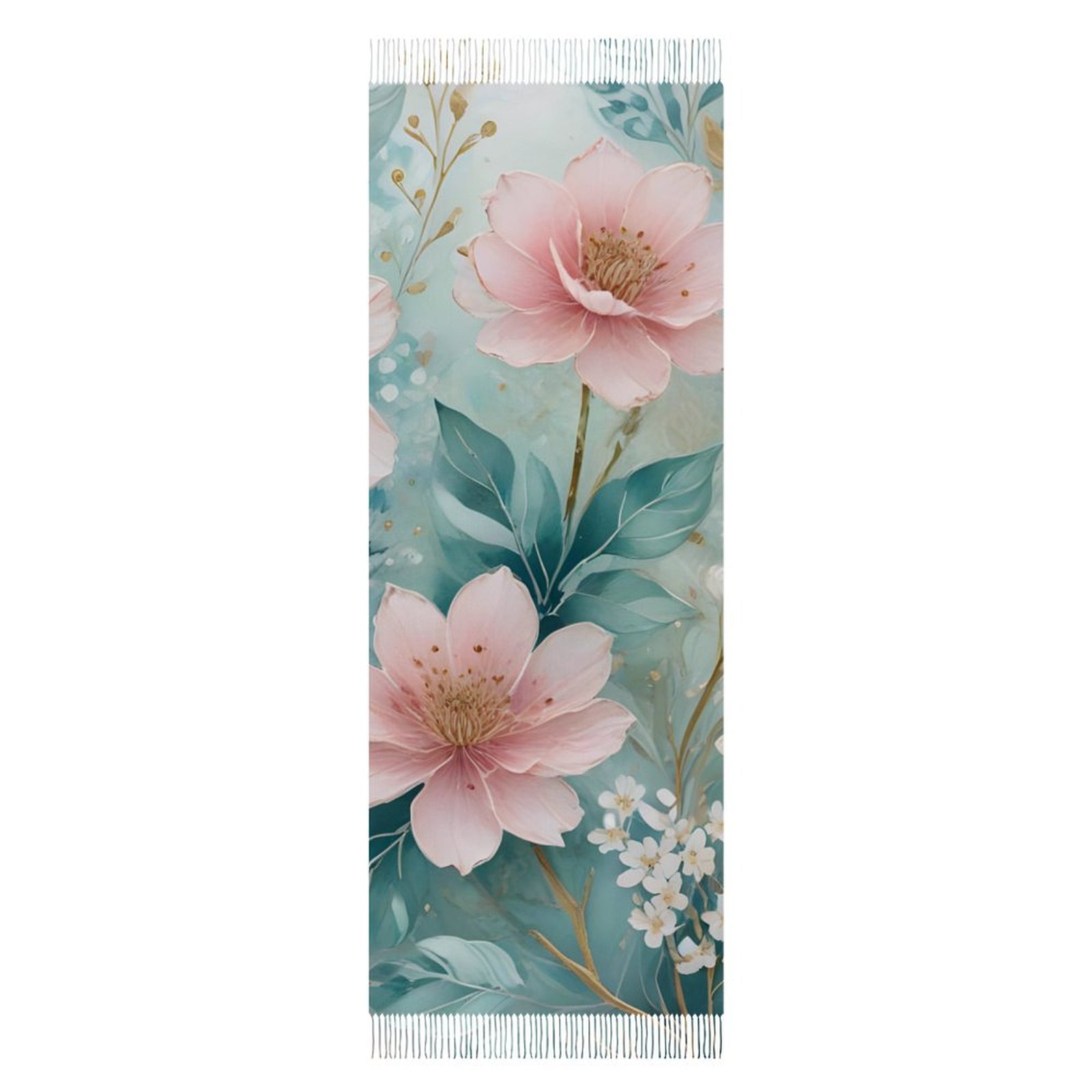 Pink Spring Flowers Tassel Scarf