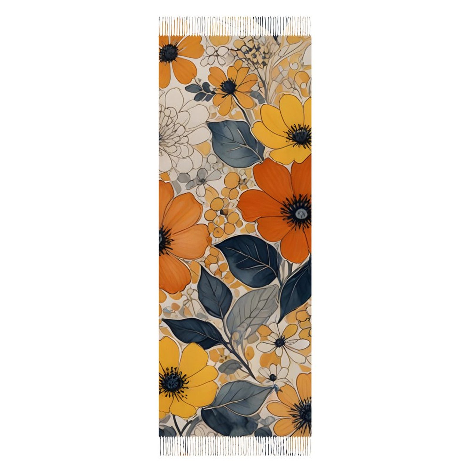 Orange and Yellow Flowers Tassel Scarf