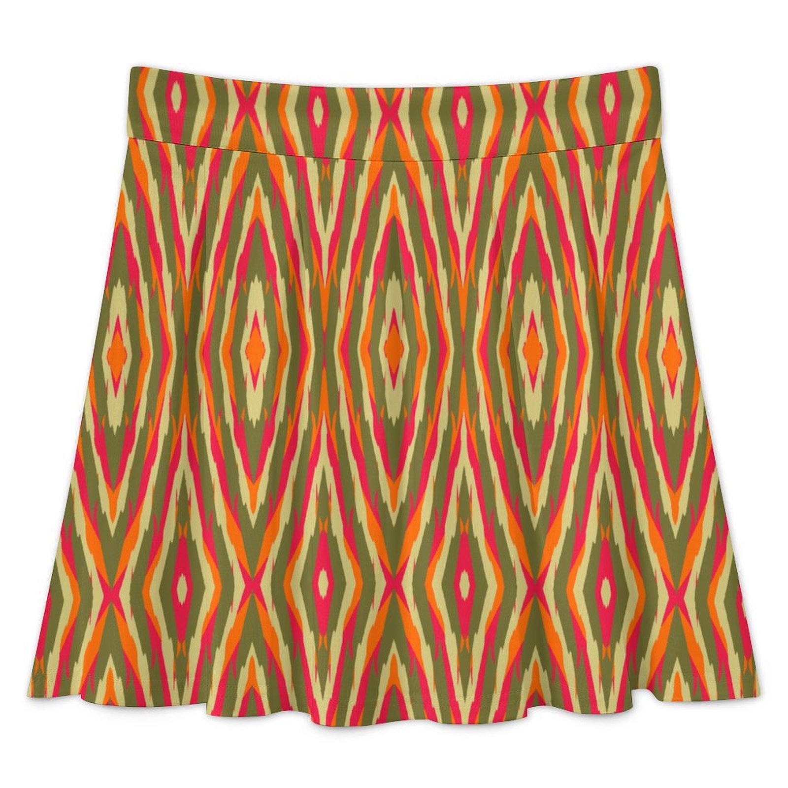 psy oriental olive orange cream pink All Over Print Skater Skirt