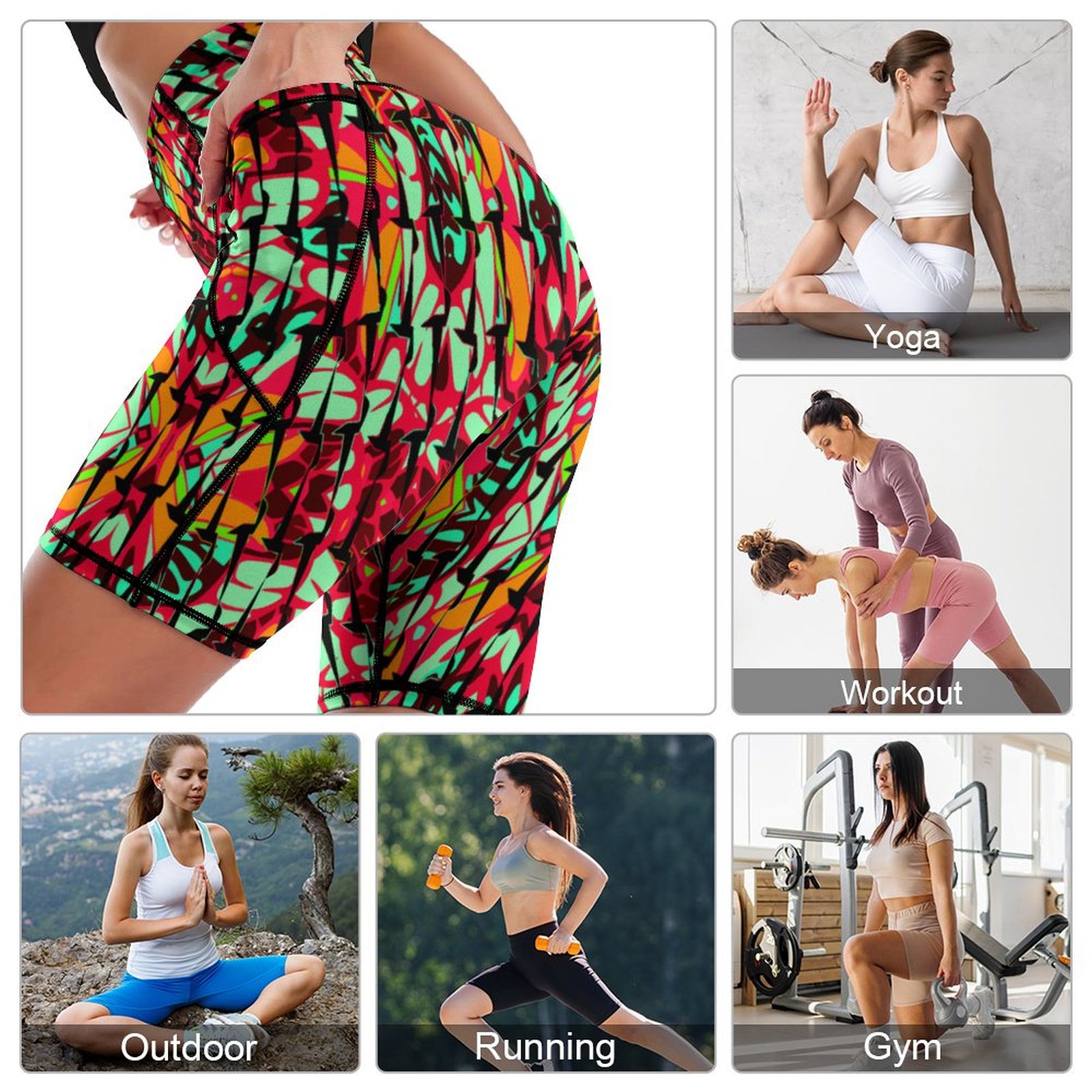 Psychedelic vibrant ornamental neo retro black Women's Knee-Length Yoga Shorts
