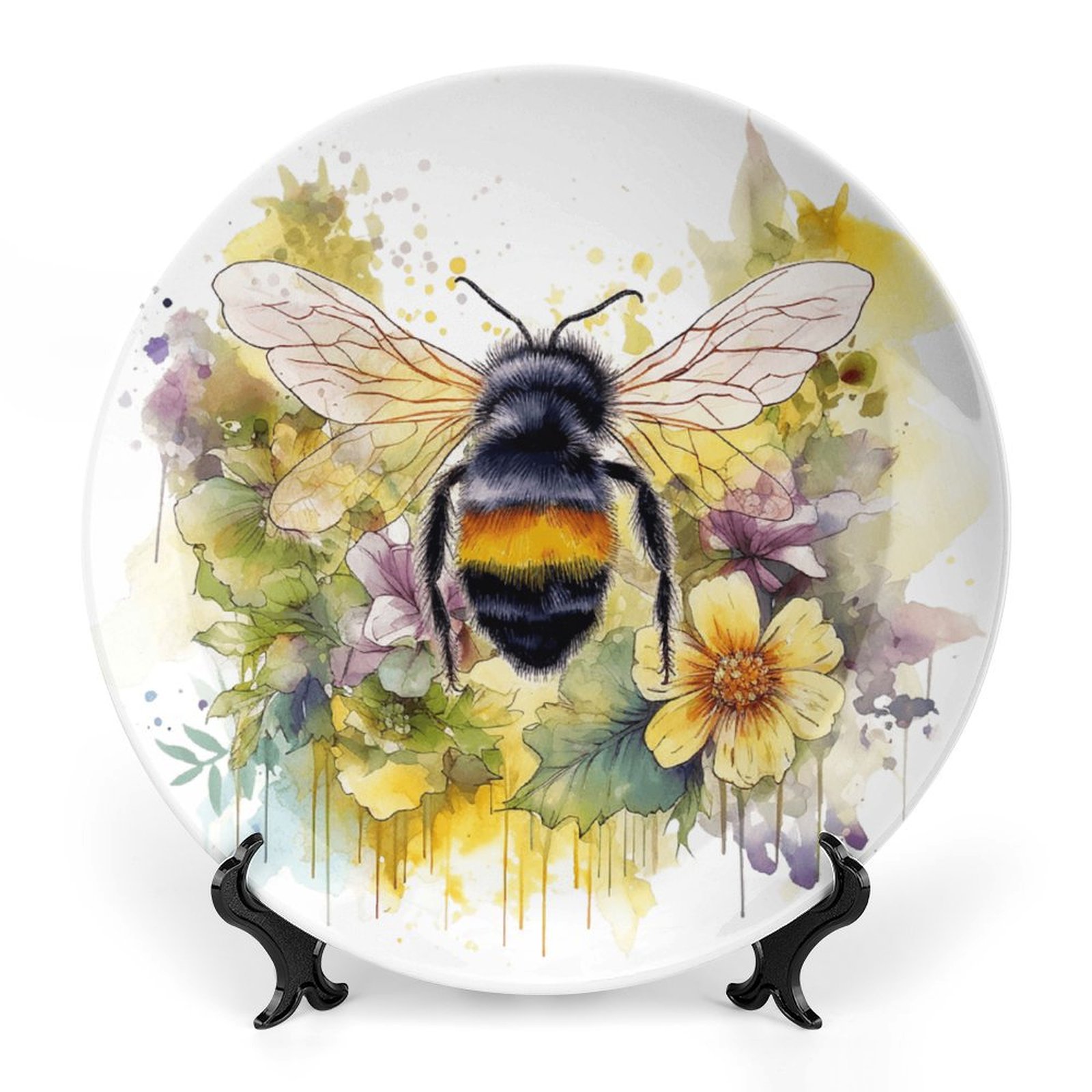 Bumble Bee & Flowers Bone China decorative plate