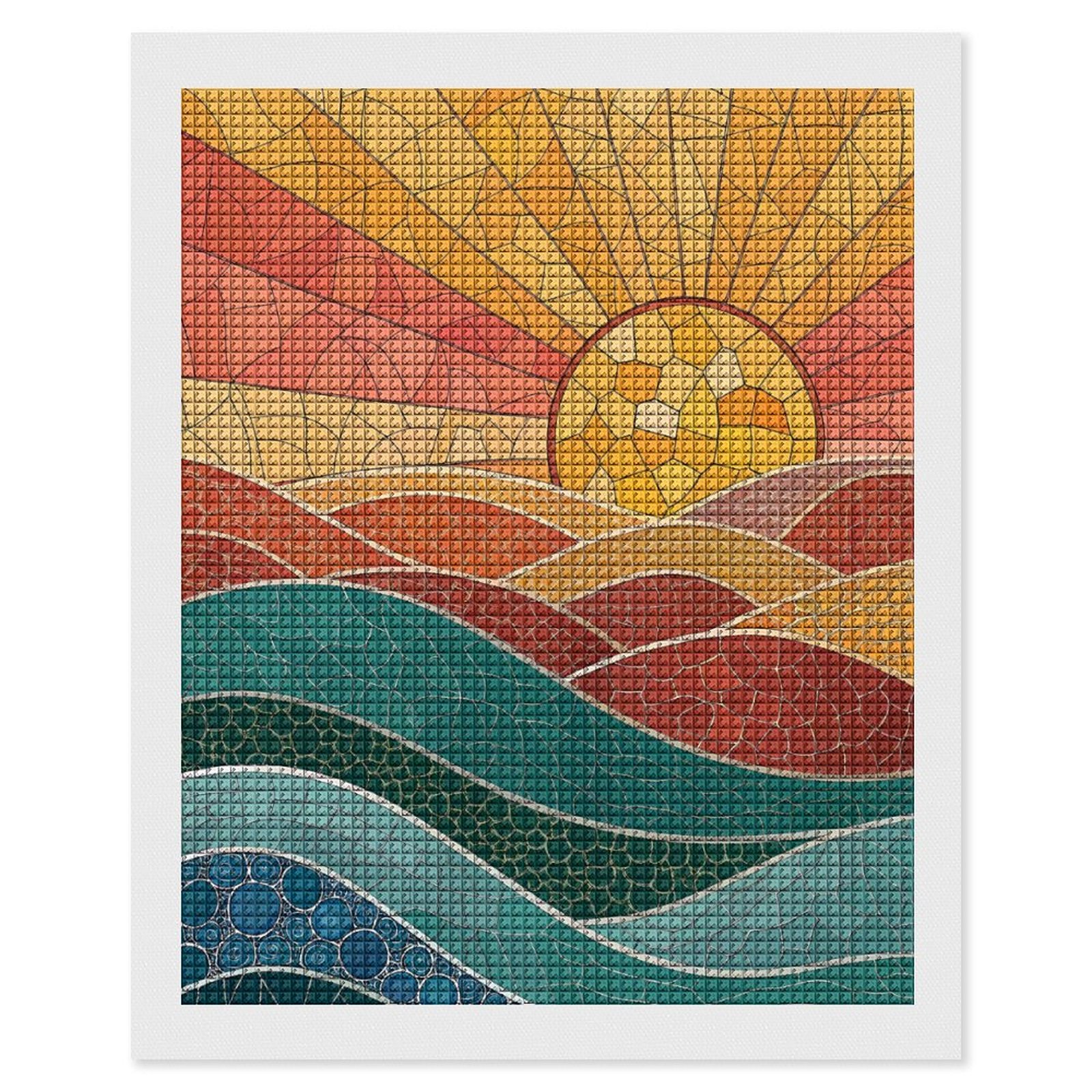 Stained Glass Sunset Over Rolling Hills