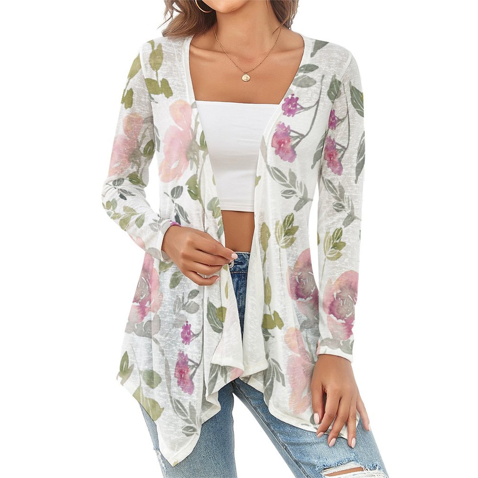 Pink Floral Passion Women's knitted cardigan