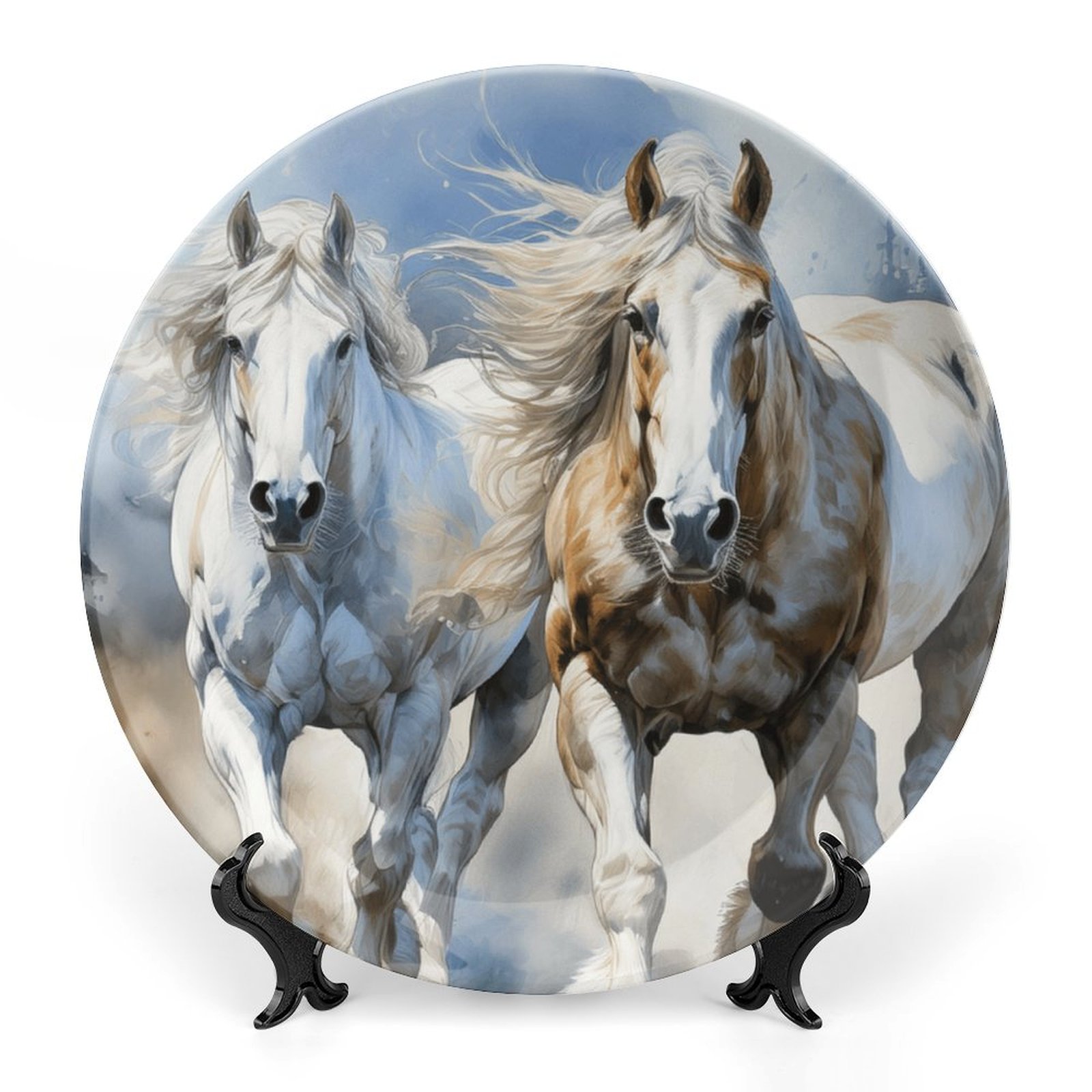 Watercolor Horses Bone China decorative plate