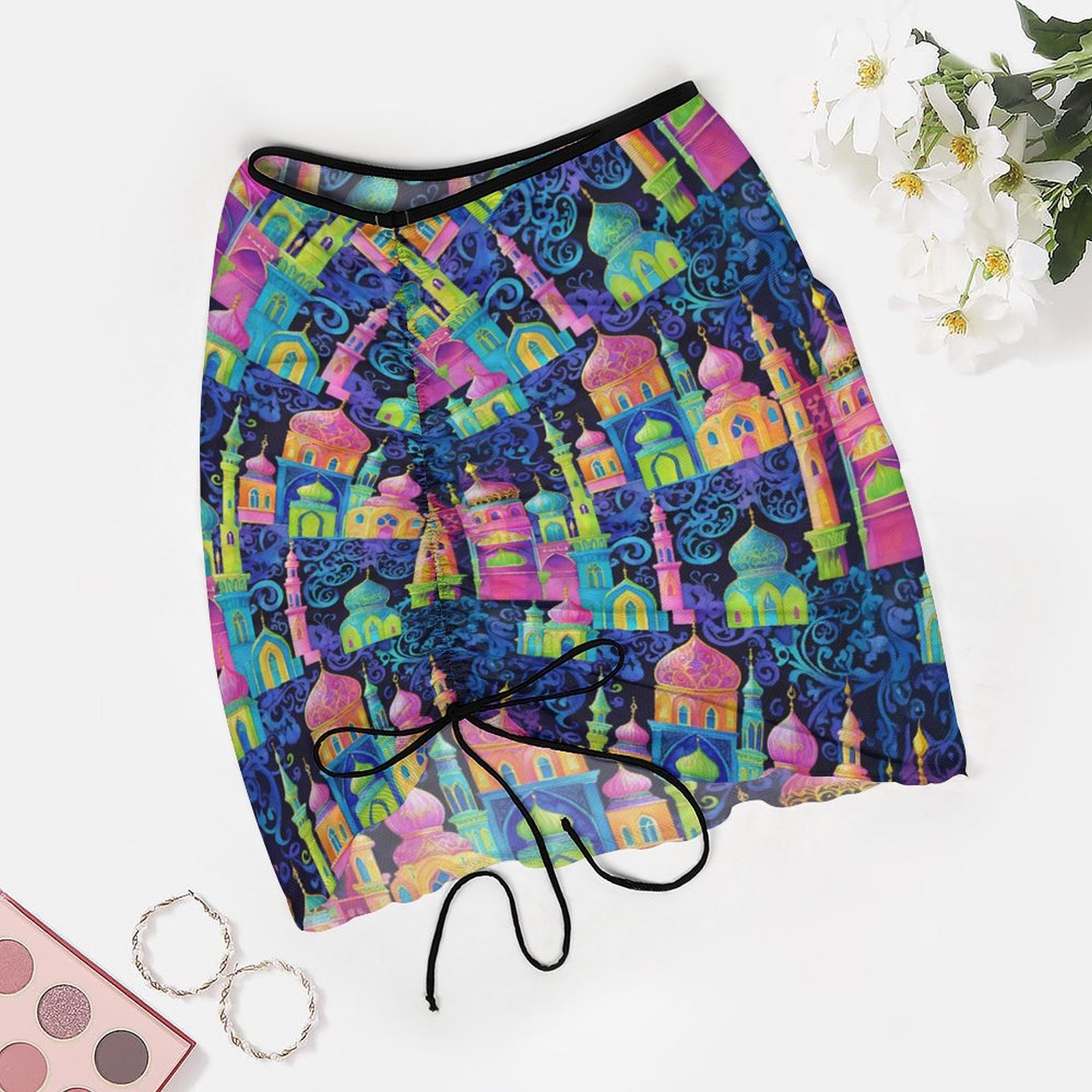 Whimsical Moroccan Print Colorful Arabesque Pattern Beach skirt Beach Skirt