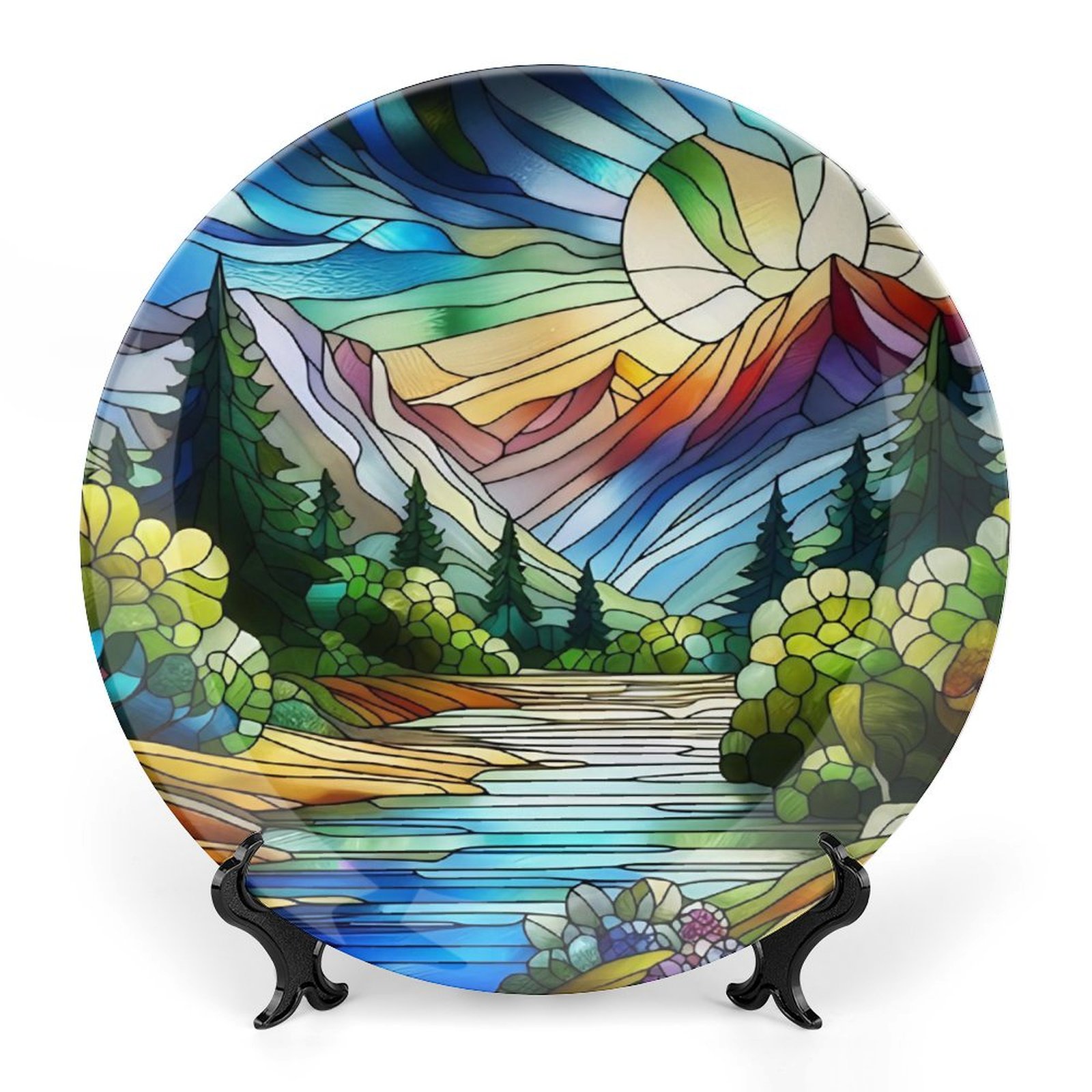 Landscape with Stained Glass EffectBone China decorative plate