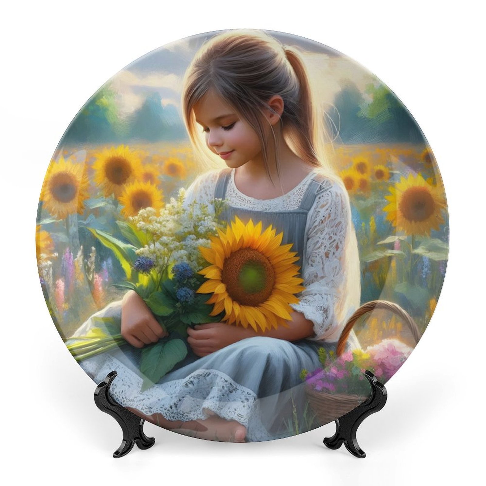 Sunflower Girl Bone China decorative plate