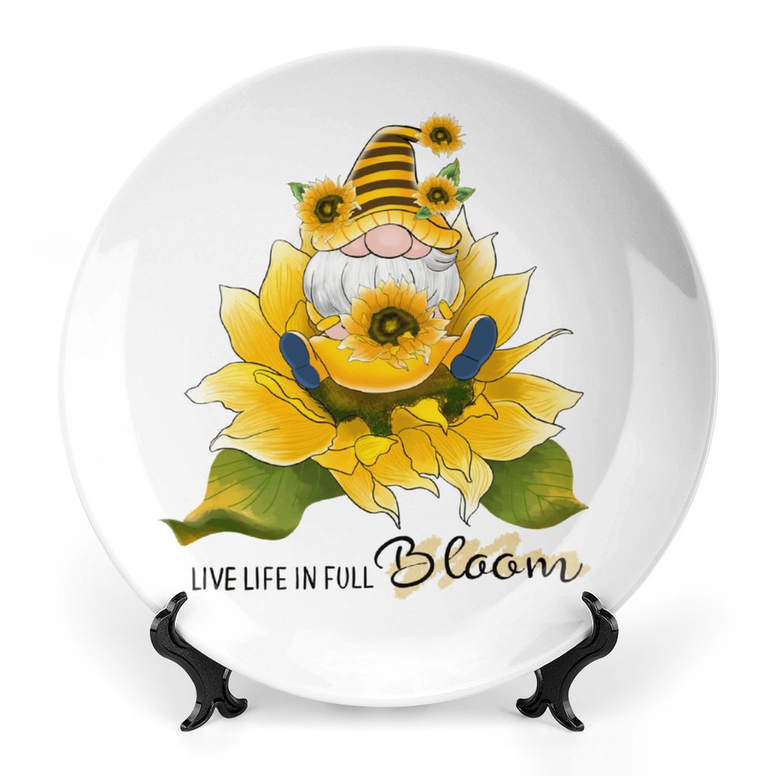 Live Life in Full Bloom Gnome Bone China decorative plate