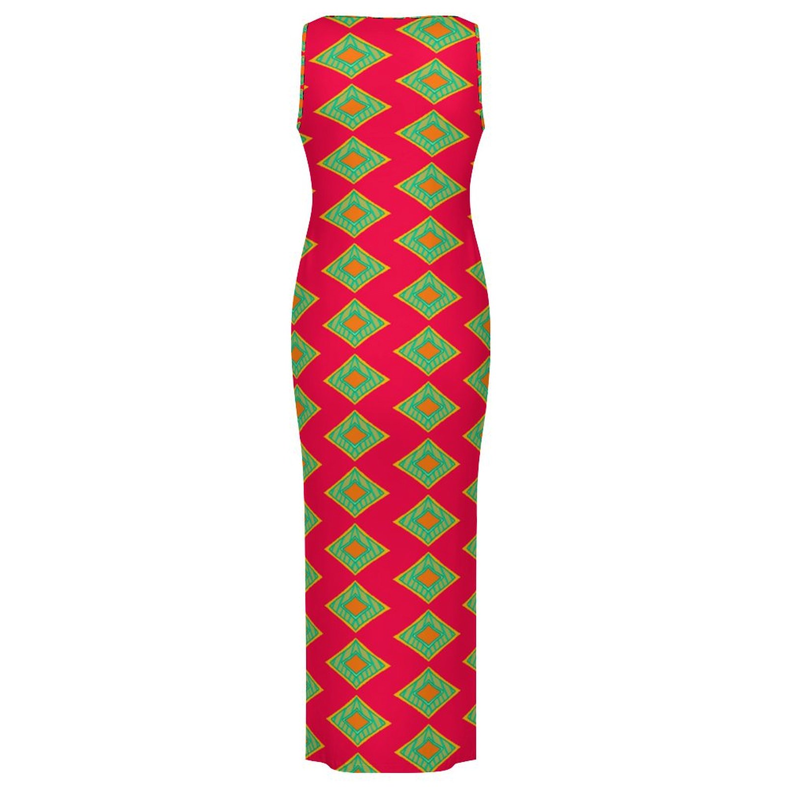 geo vibrant Sleeveless Bodycon Side Slit Long Dress