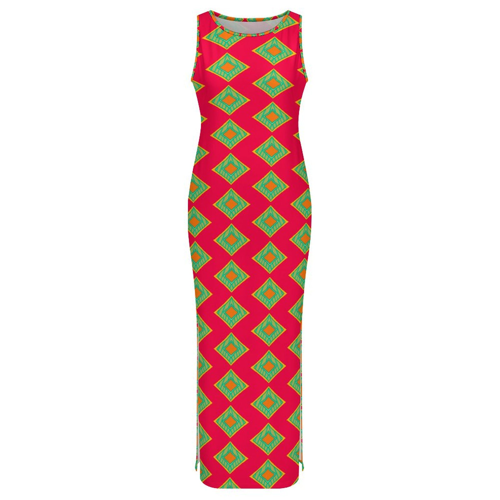 geo vibrant Sleeveless Bodycon Side Slit Long Dress