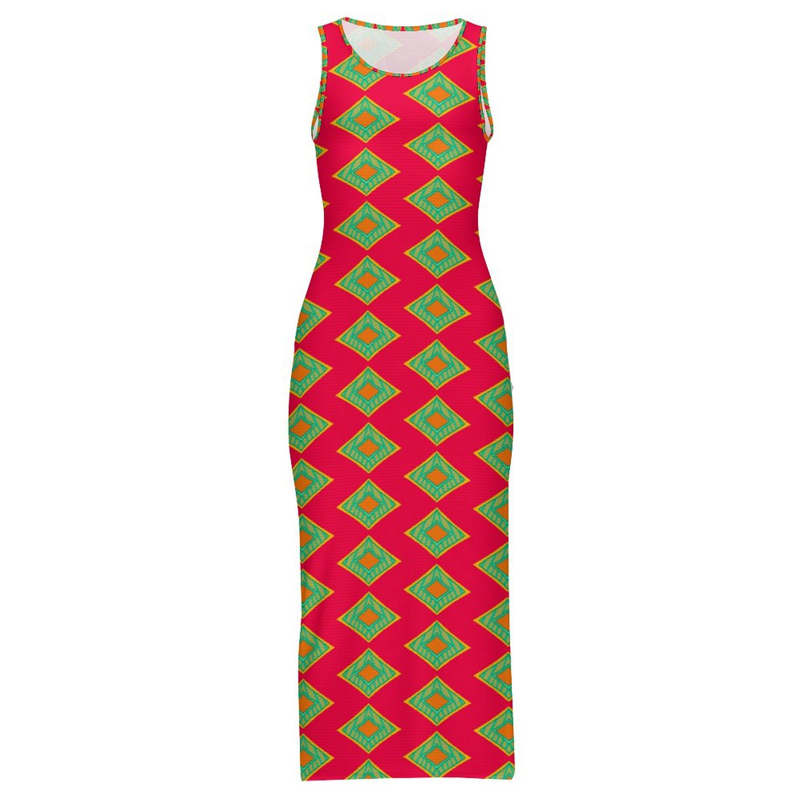 geo vibrant Sleeveless Bodycon Side Slit Long Dress