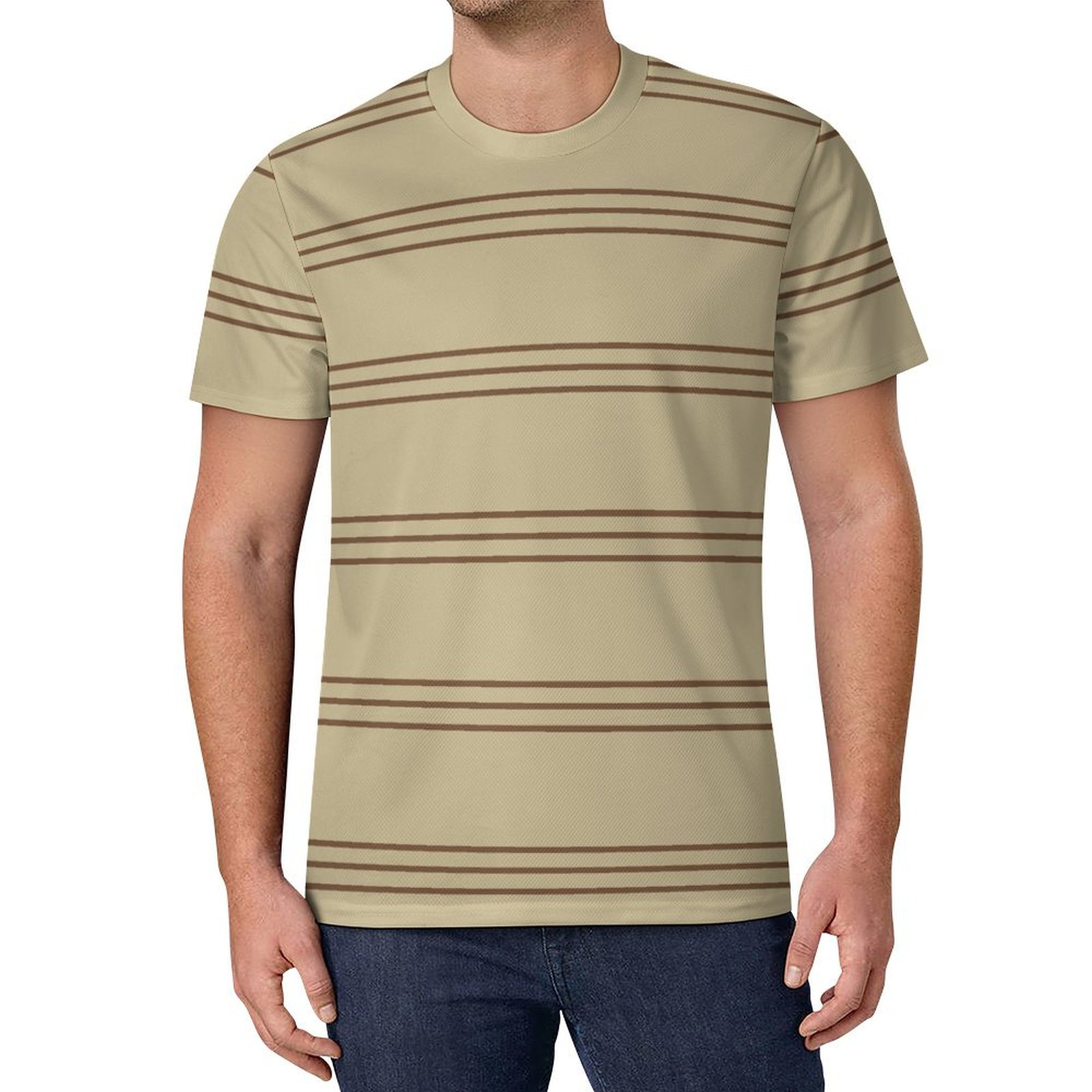 Brown Stripes on Beige Men's Ice Silk All Print T-Shirt