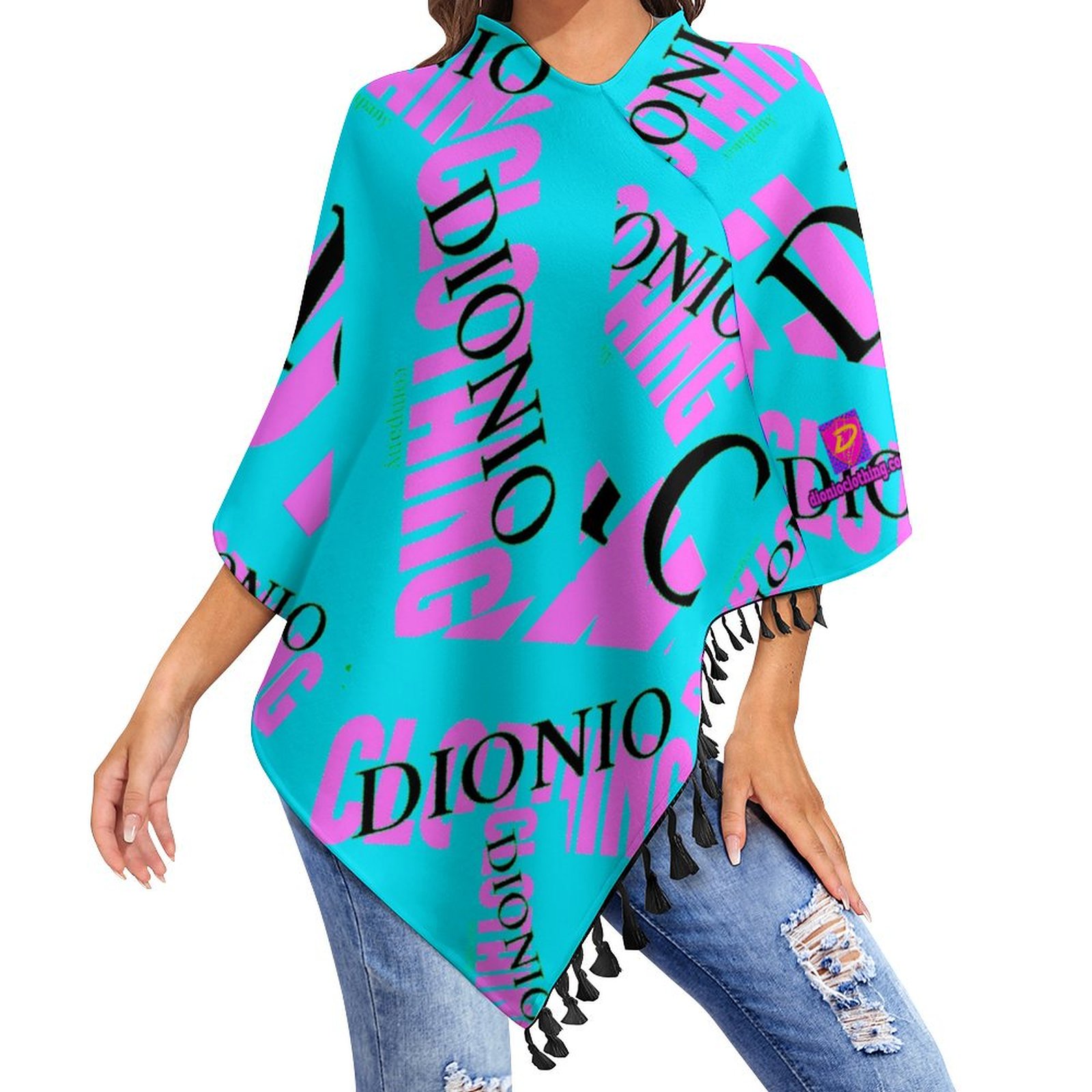 DIONIO Clothing - Ladies' Turquoise Tassel Cape