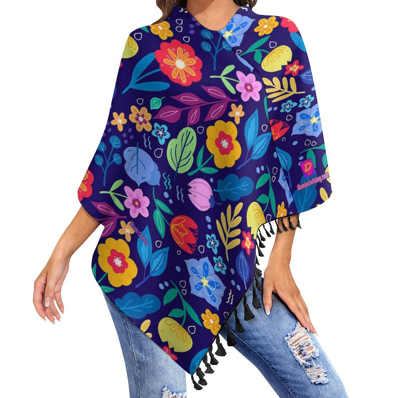 DIONIO Clothing - Ladies' Multi-color Flower Tassel Cape