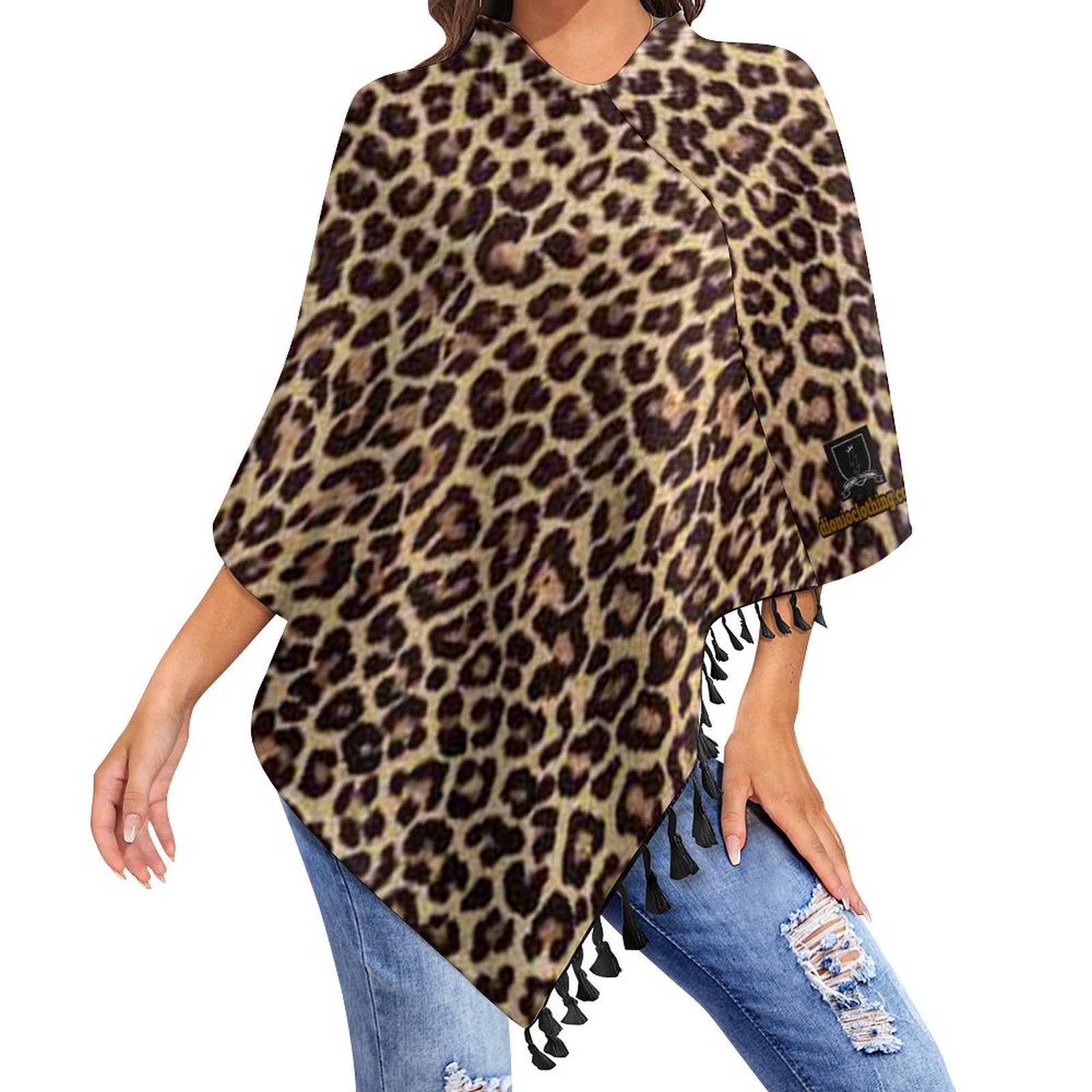 DIONIO Clothing - Ladies' Cheetah Brown & Badge Tassel Cape