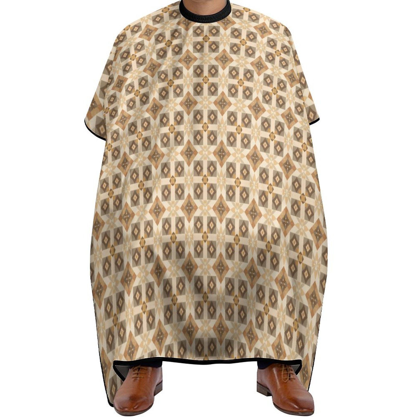 Beige and Brown Geometric Pattern Adult Barber Apron