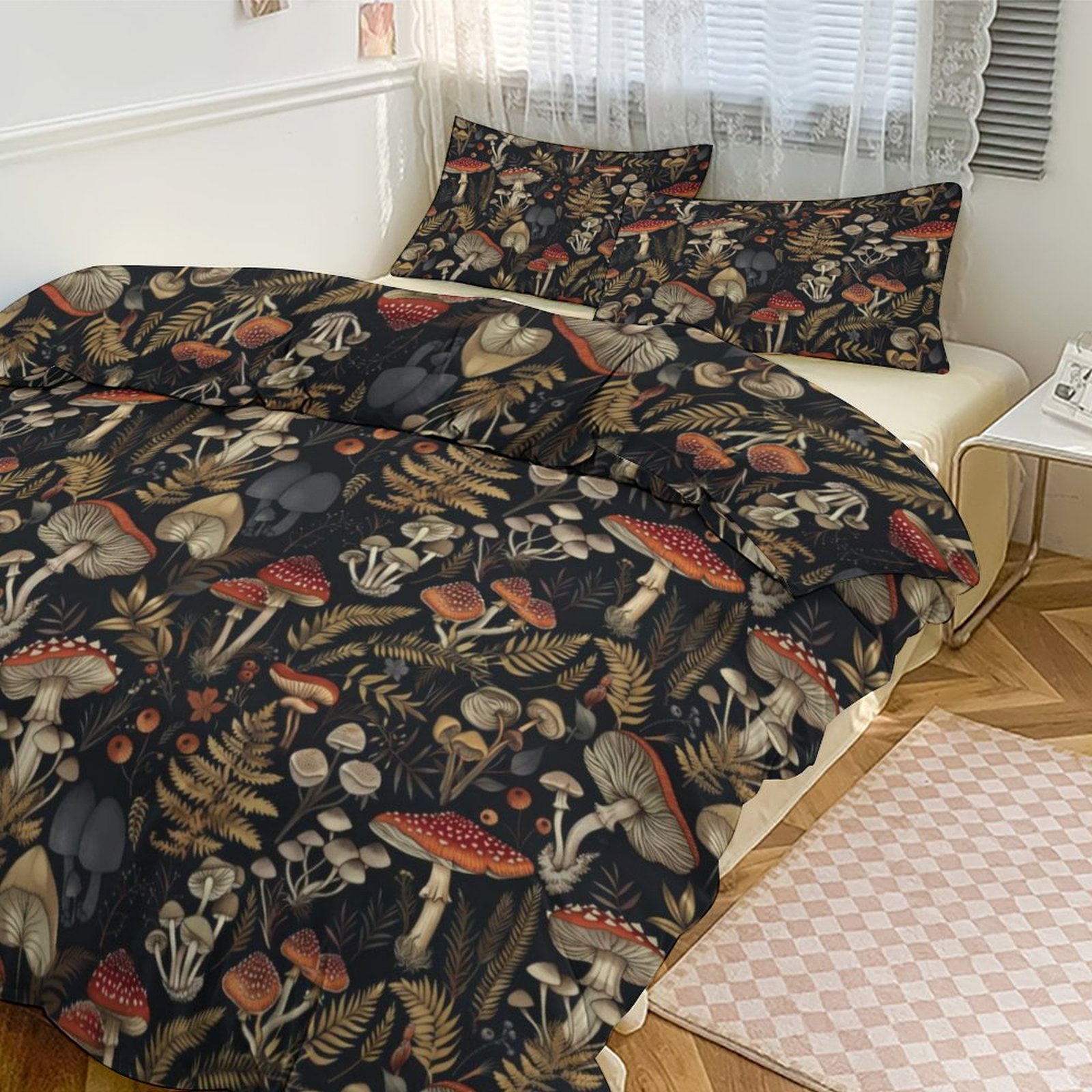 Forest Mushroom 3-Piece Bedding Set (1 Duvet Cover + 2 Pillow Cases)