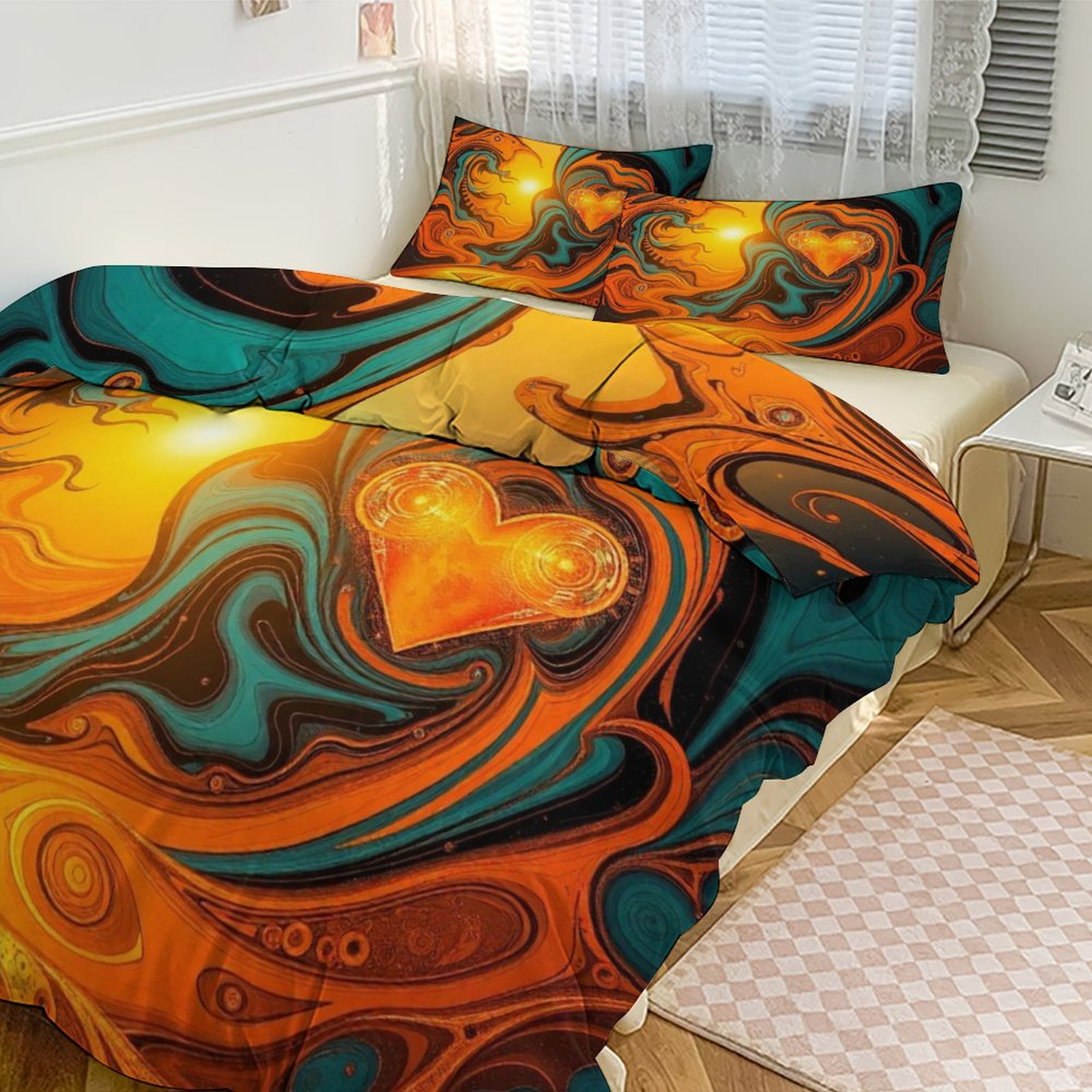 Swirling Sun, Love & Universe Energy3-Piece Bedding Set (1 Duvet Cover + 2 Pillow Shams)