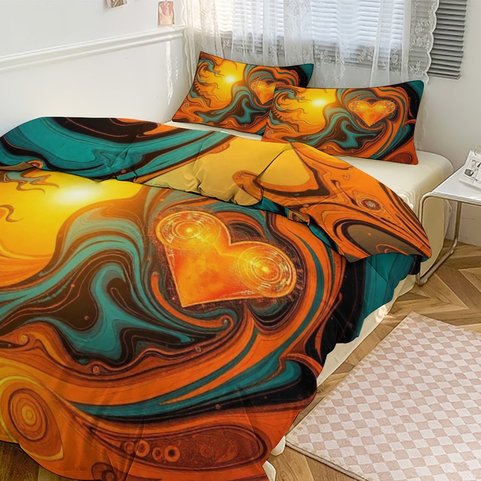 Swirling Sun, Love & Universe Energy3-Piece Bedding Set (1 Duvet Cover + 2 Pillow Shams)