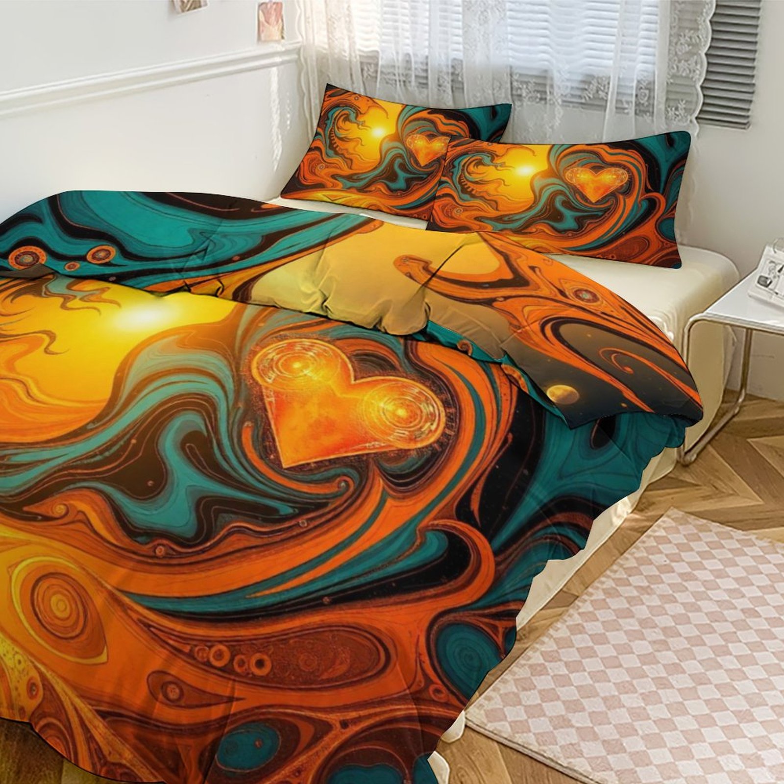 Swirling Sun, Love & Universe Energy3-Piece Bedding Set (1 Duvet Cover + 2 Pillow Shams)