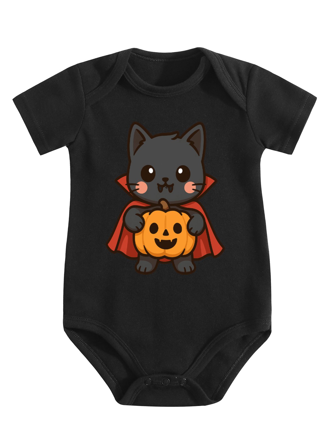 Kawaii Vampire Cat with Pumpkin-Baby romper