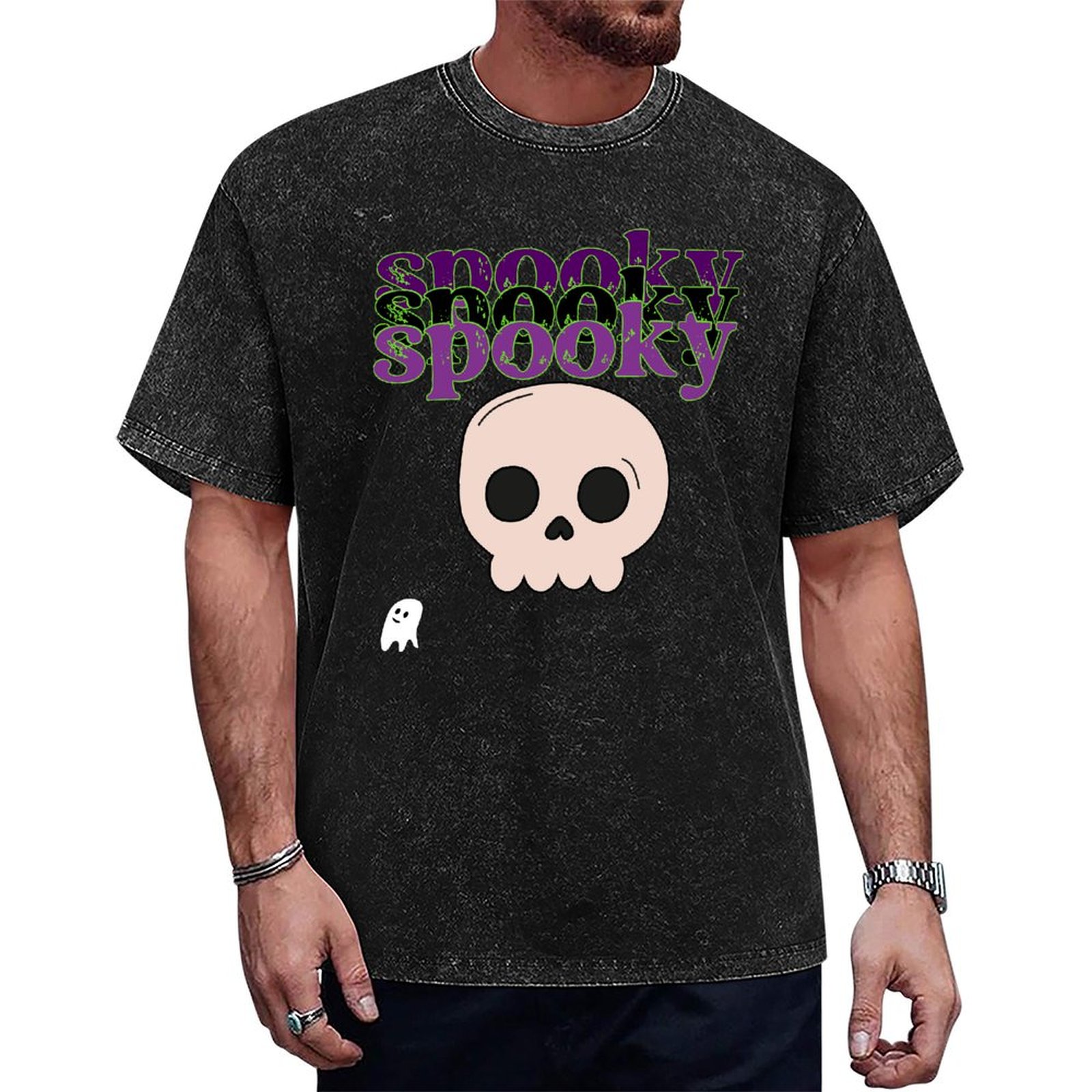 Spooky Skull And Ghost Happy Halloween Cotton T-shirt