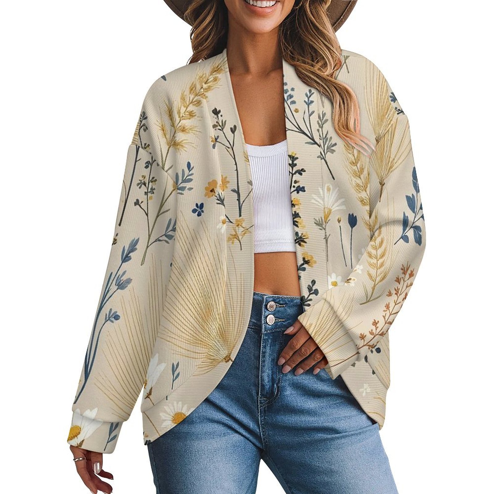 Prairie Wildflowers and Grain Women's Drop Shoulder Cardigan