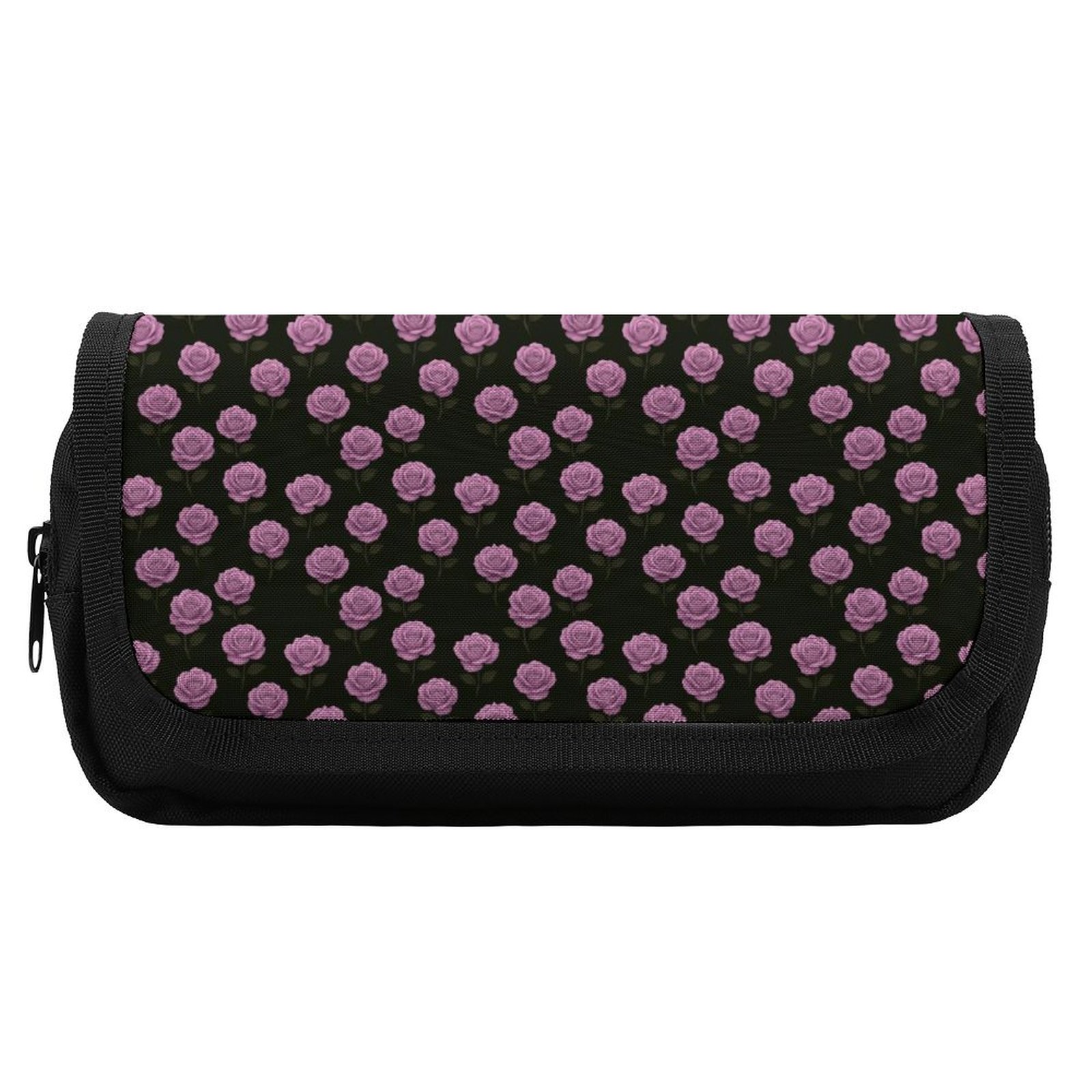 Purple Roses on a Black Background Double Pencil Cases