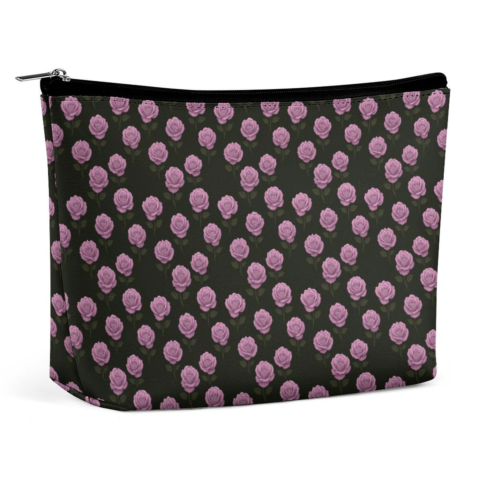 Purple Roses on a Black Background Portable cosmetic bag