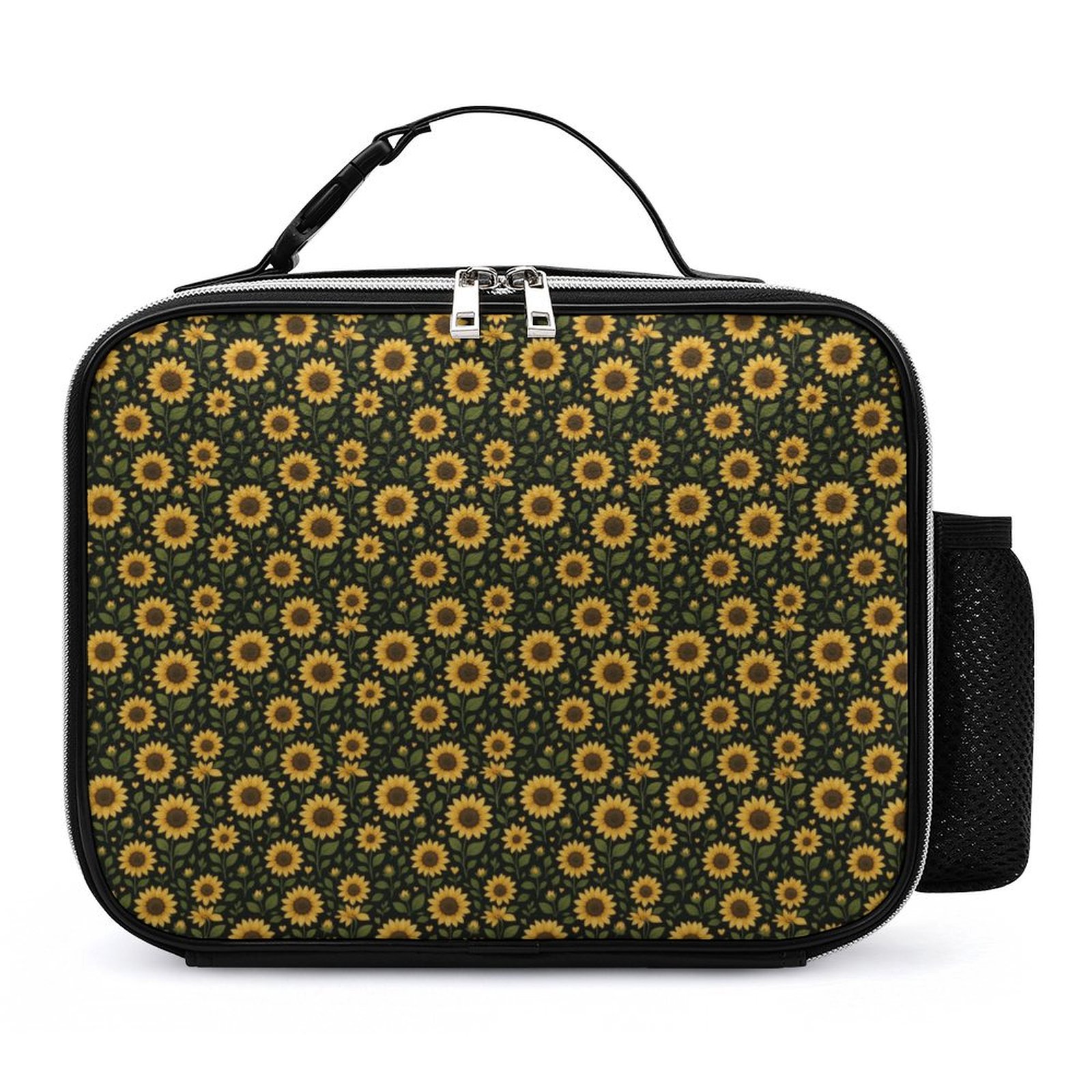 Sunflowers on a Black Background Lunch Bag with Detachable Buckled Handle