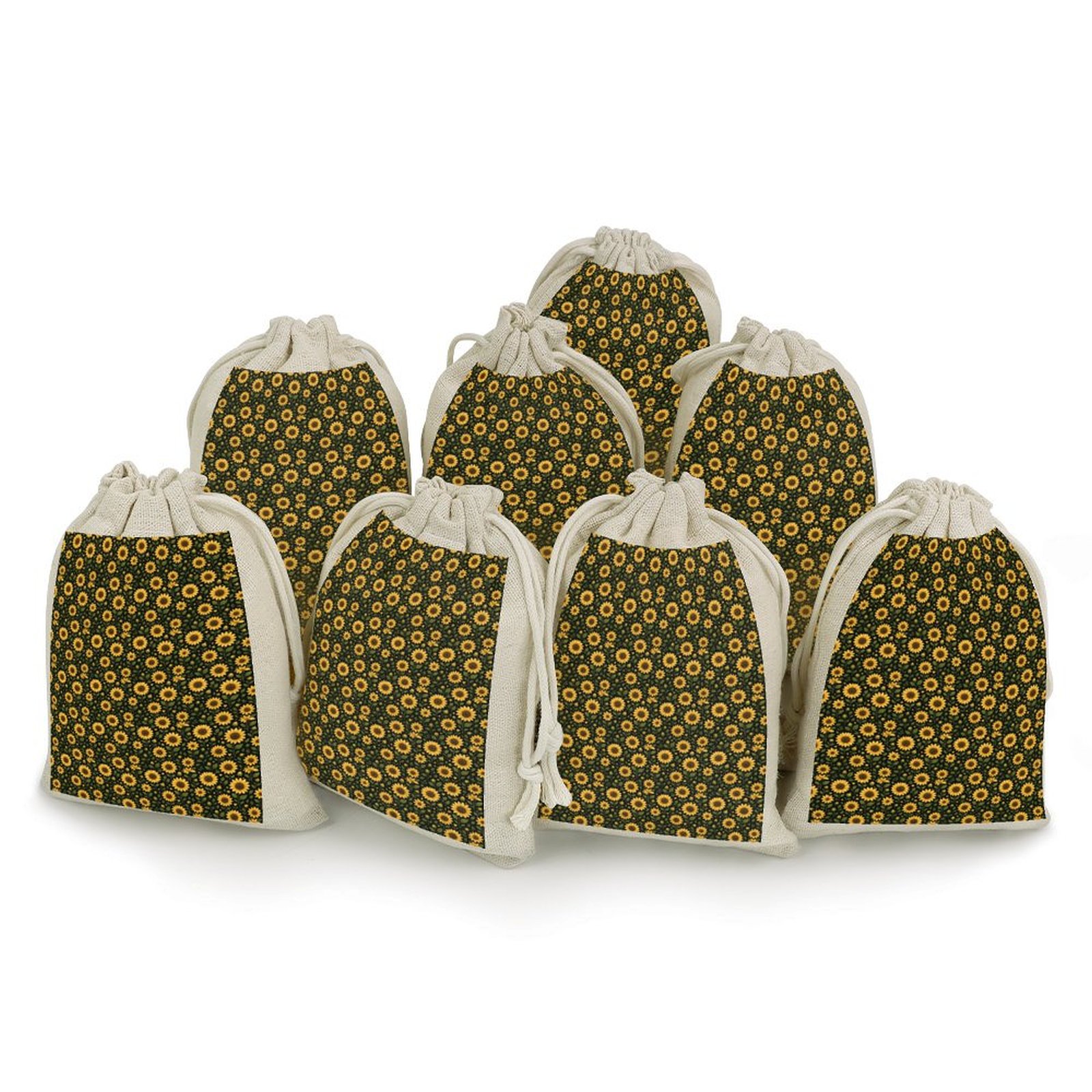 Sunflowers on a Black Background Cotton and hemp bunches pocket