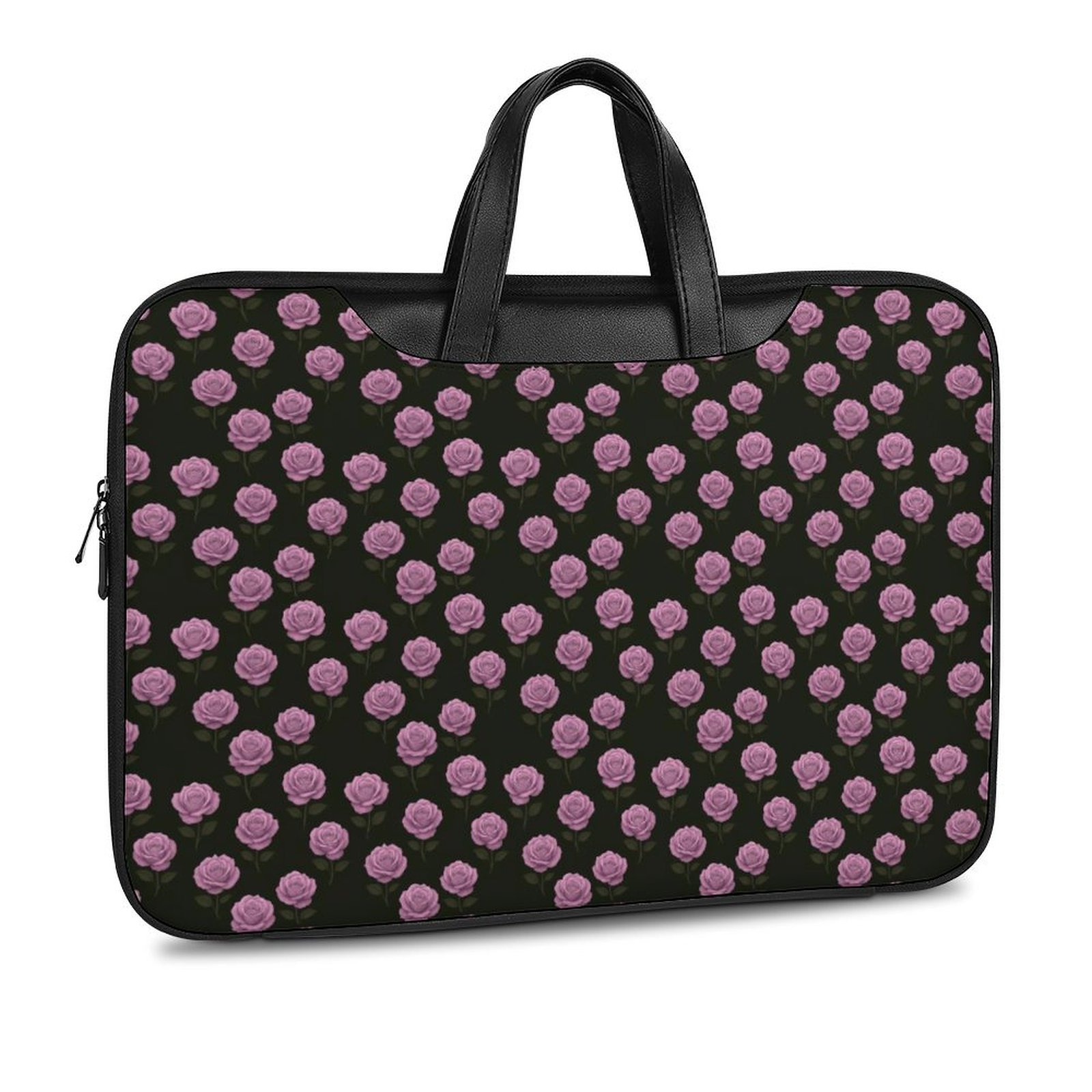 Purple Roses on a Black Background Leather computer bag