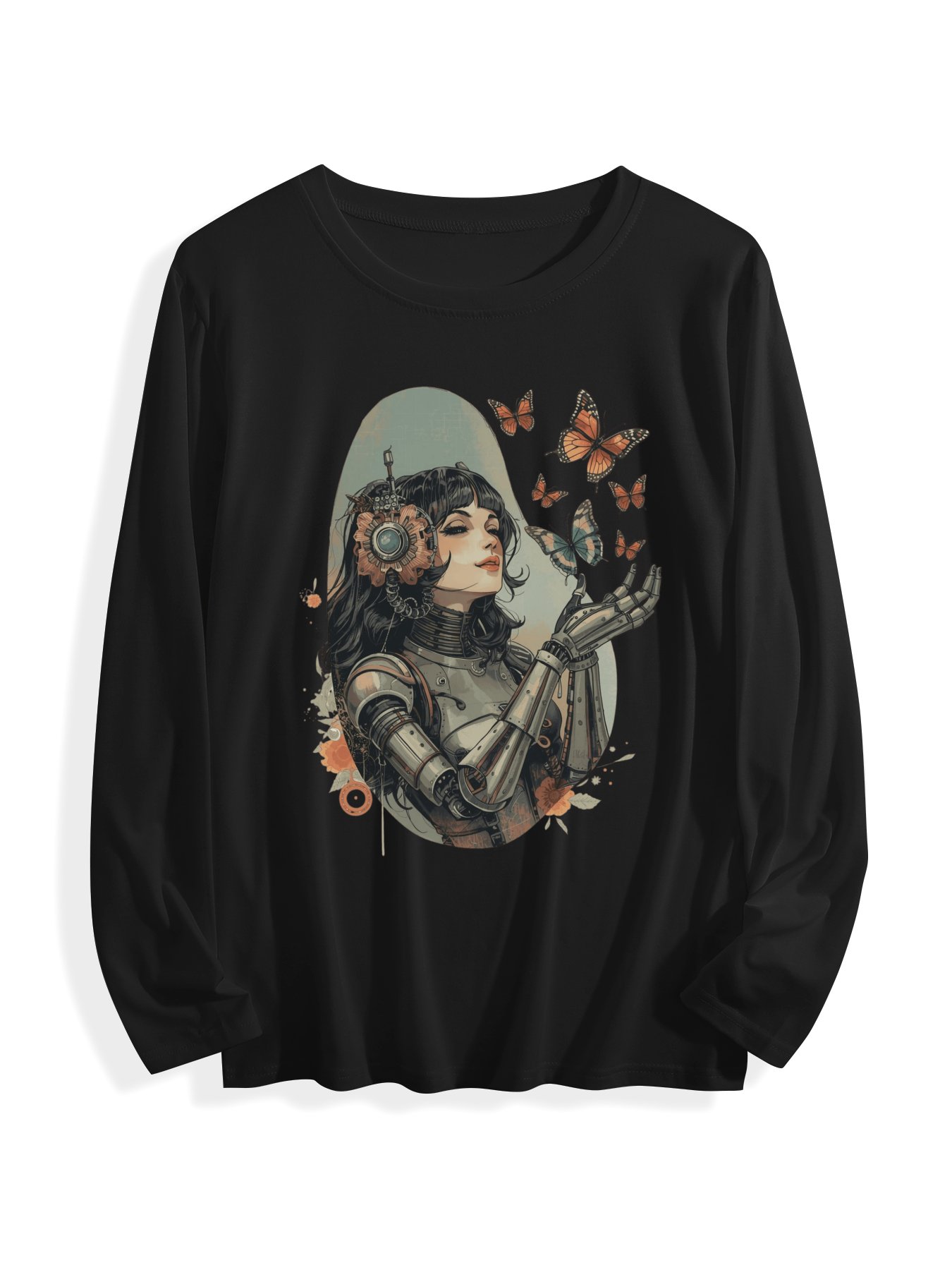 Retro Futuristic Robot with Butterflies