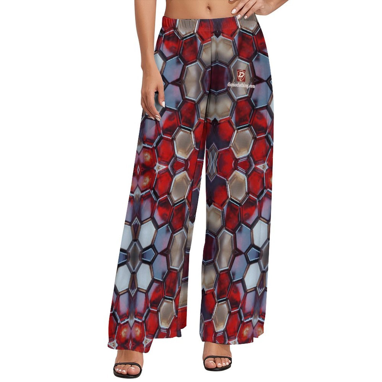 DIONIO Clothing - Ladies' Red Gems & Flowers Wide Leg Pants