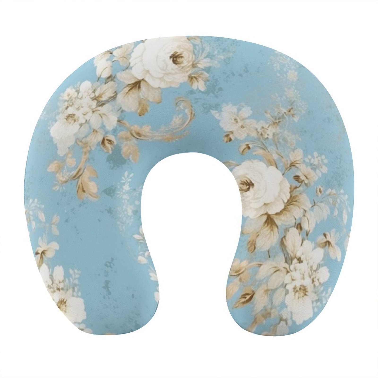 Blue Floral Travel Neck Pillow – Vintage U Shape Memory Foam
