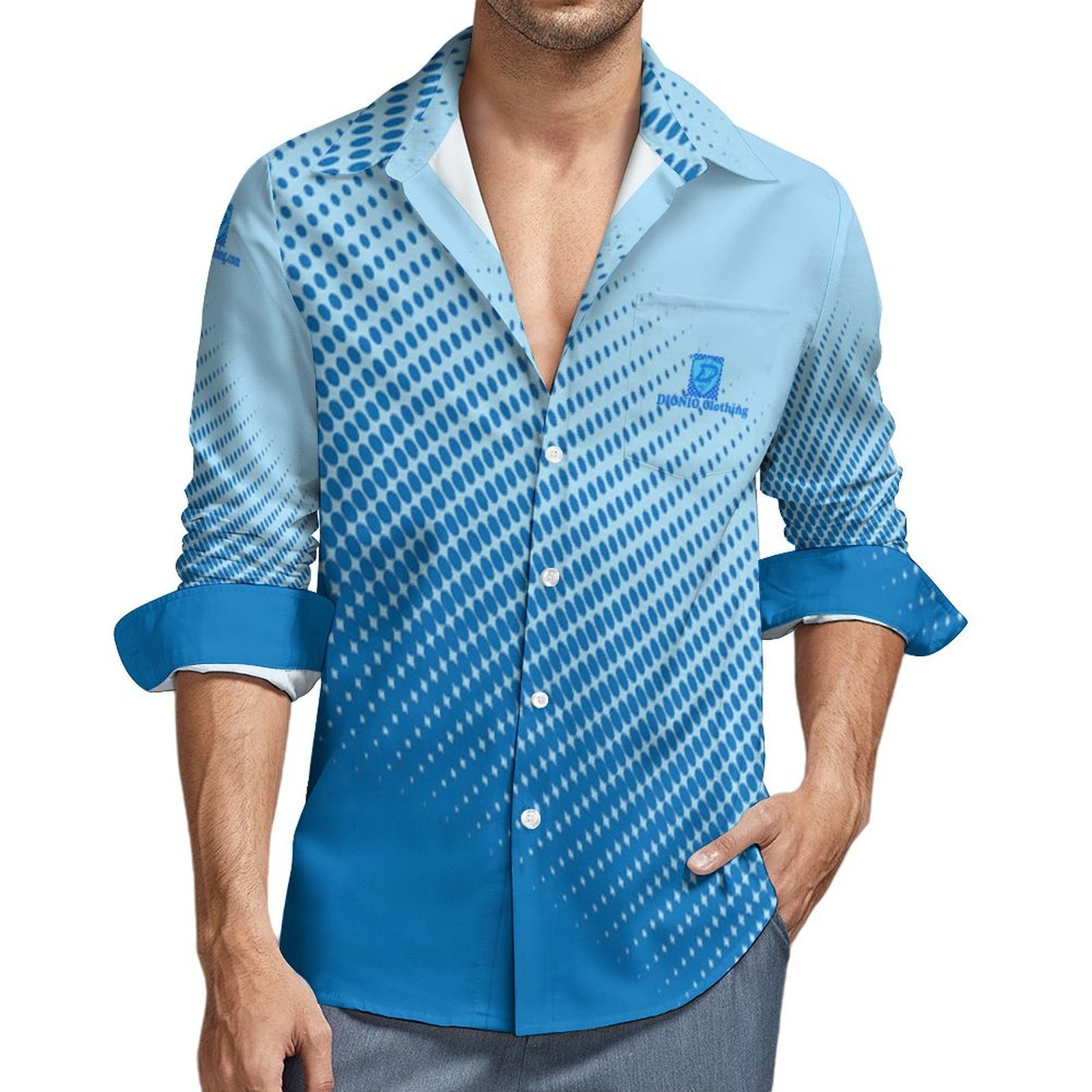 DIONIO Clothing - Men's Turquoise Spiral Geo Long Sleeve Shirt