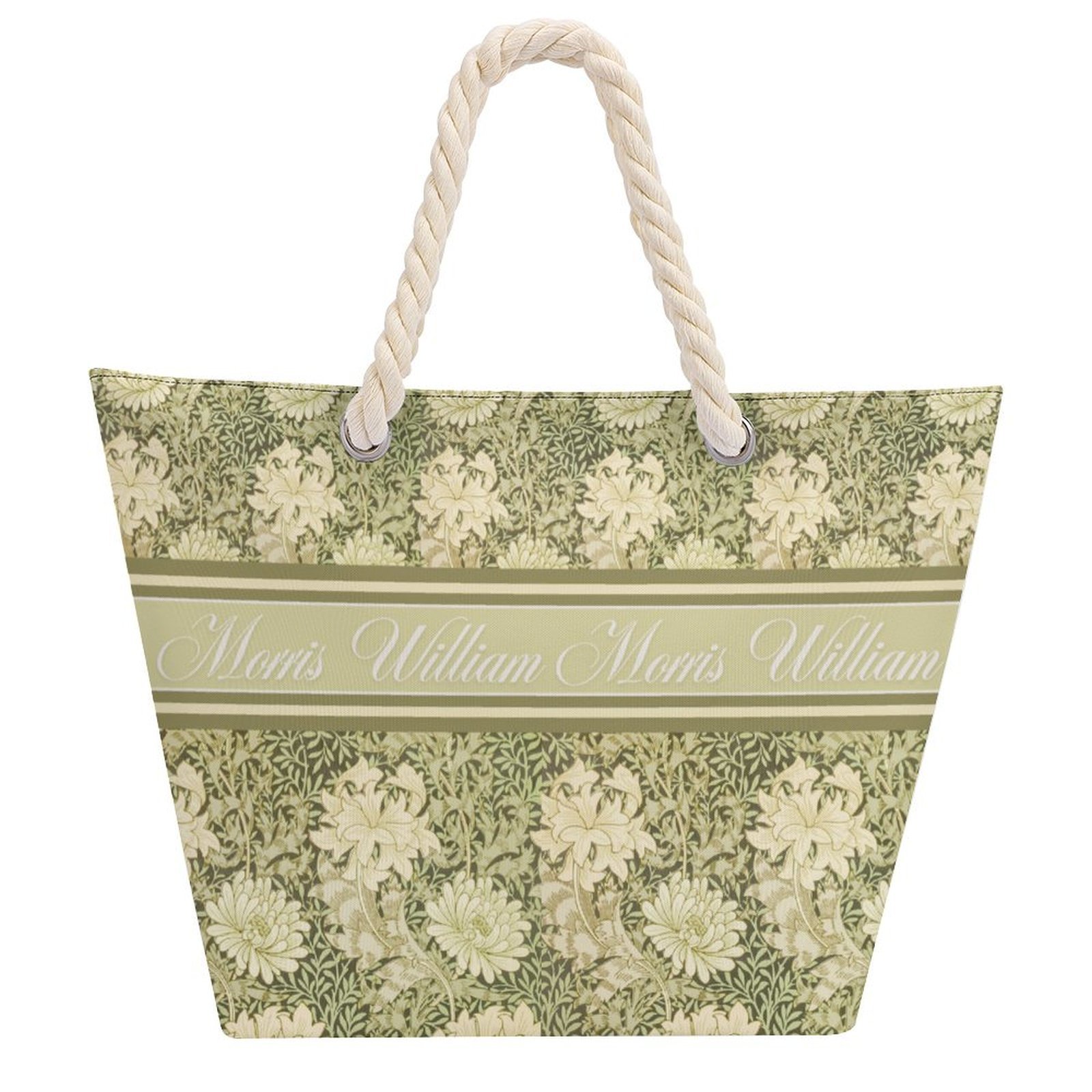 William Morris Green Floral Hemp rope tote bag
