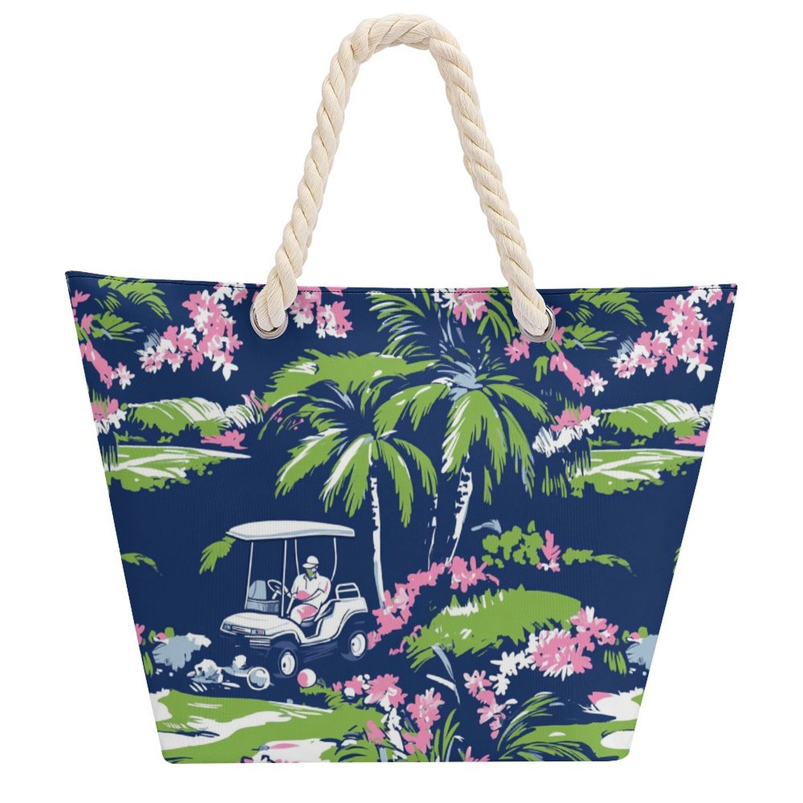 Golf Preppy Pink & rGeen Hemp rope tote bag