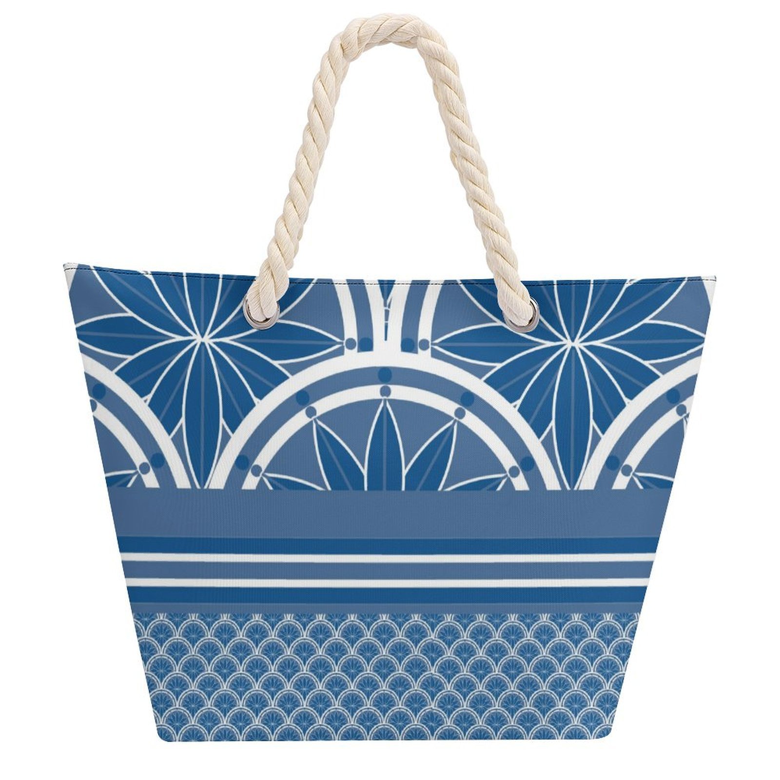 Art Deco Blue Hemp rope tote bag