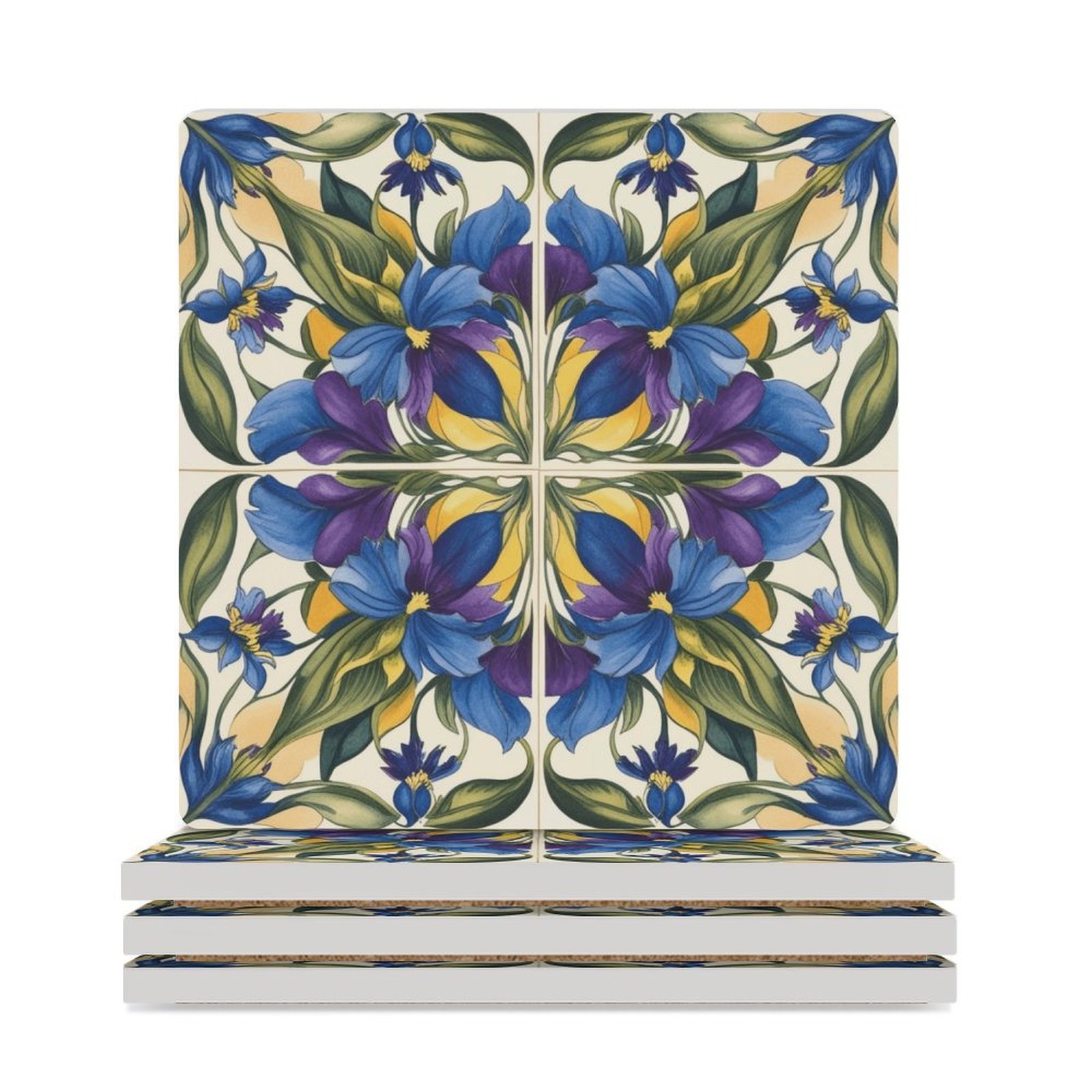 Blue Tile Design Ceramic Coaster Set