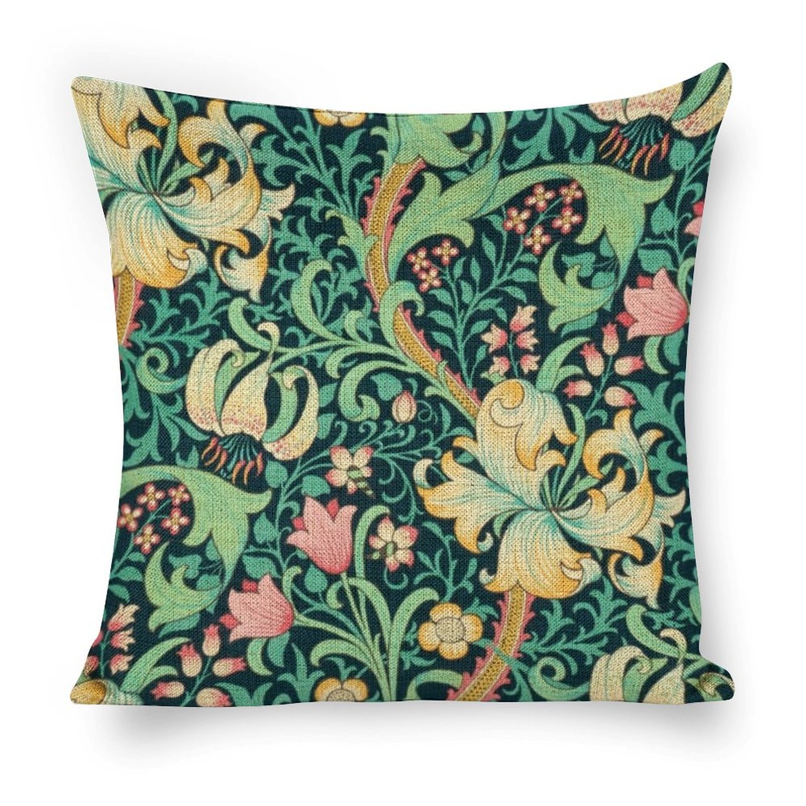 WMorris Colorful in Green Floral Linen Pillow Case