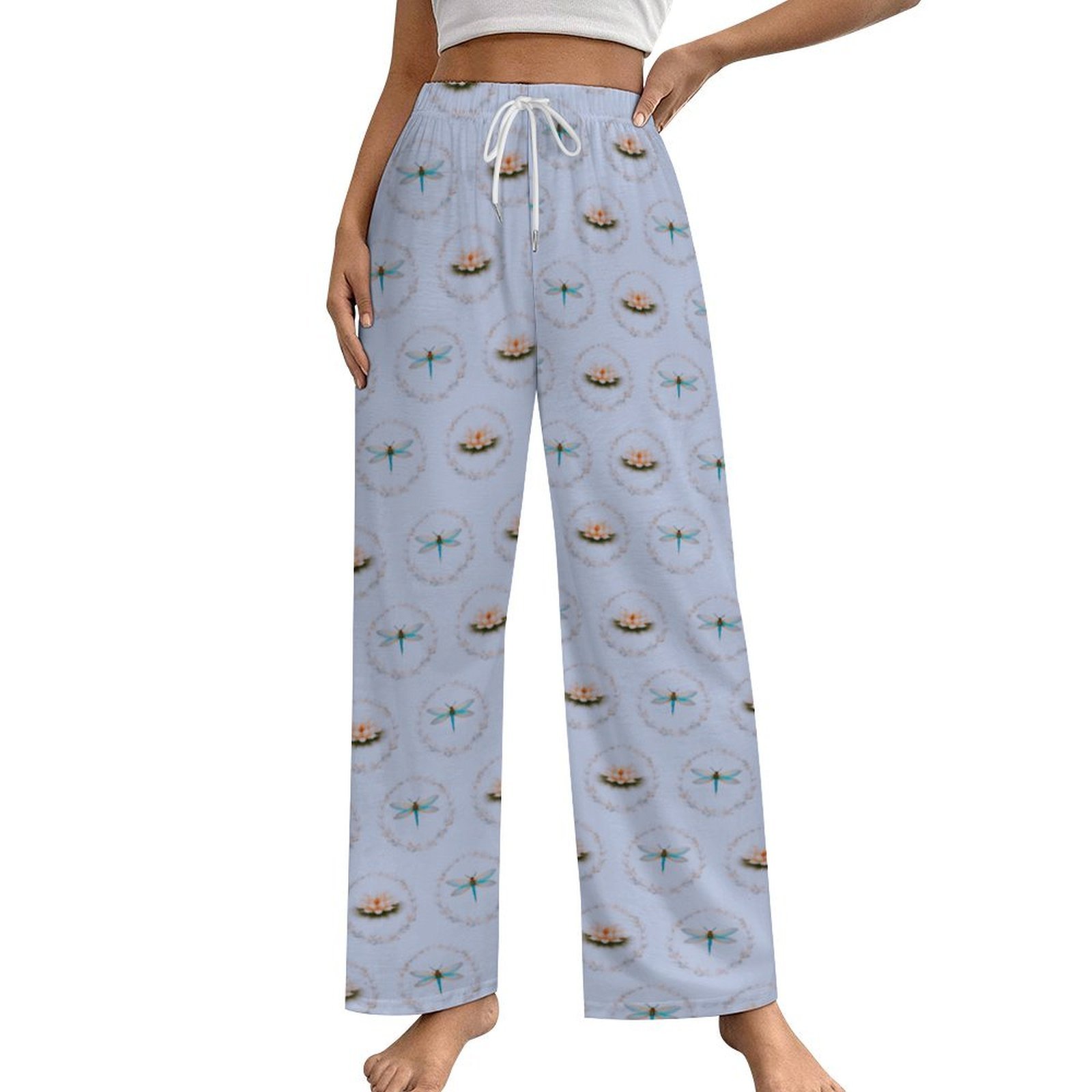 Dragonfly Garden Cotton Pajama Pants Long Moonlight