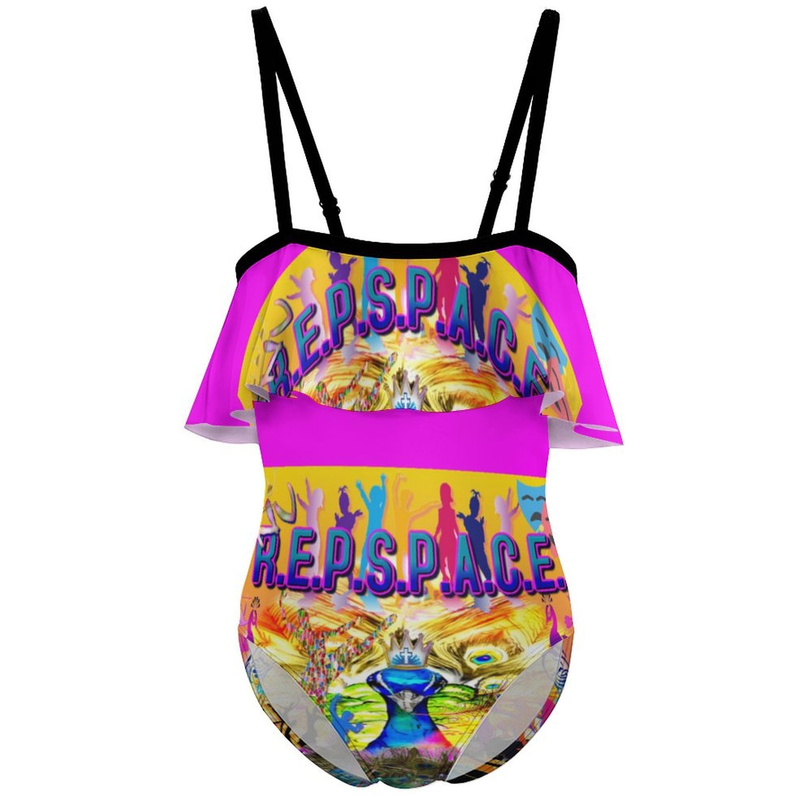 JNV REPSPACE GIRLS SWIMSUIT ORANGE AND PINK OFF SHOULDER