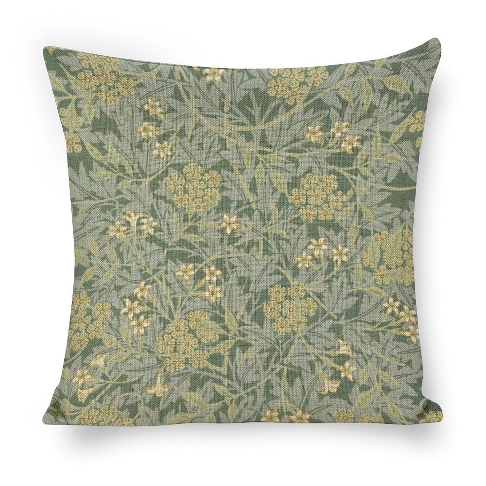 William Morris Green Floral Linen Pillow Case