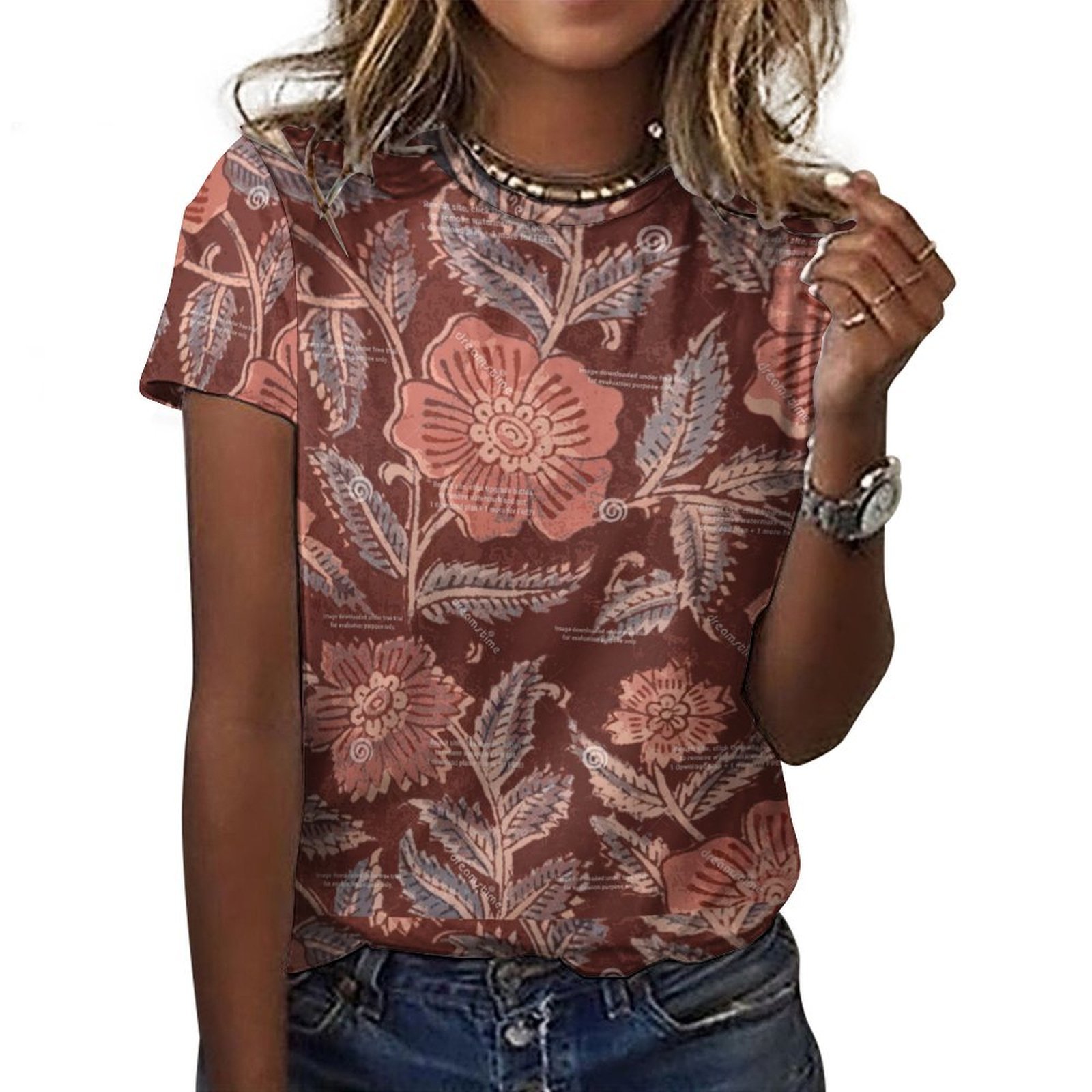 Rust Brown Floral Print T-Shirt