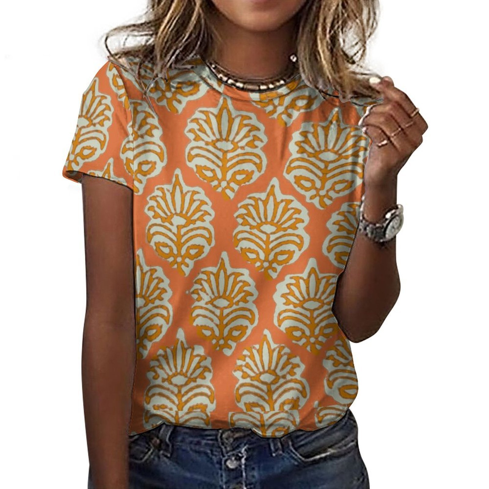 Floral Print Yellow Orange Women’s T-Shirt