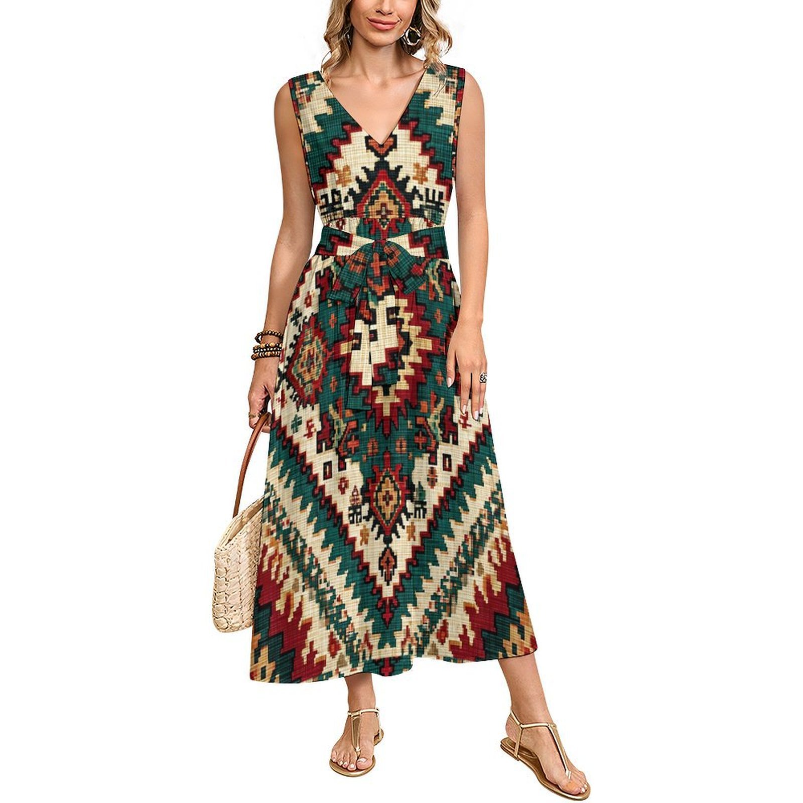 Aztec Geometric Pattern Dress – Tribal Ethnic Boho Style All Over Print