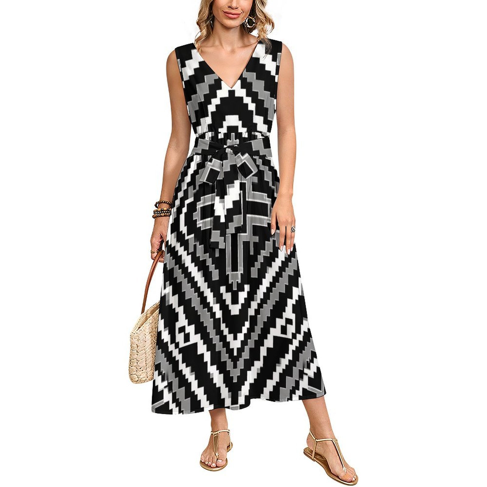 Aztec Geometric Pattern Dress | Tribal Ethnic Print Boho Style Fashion